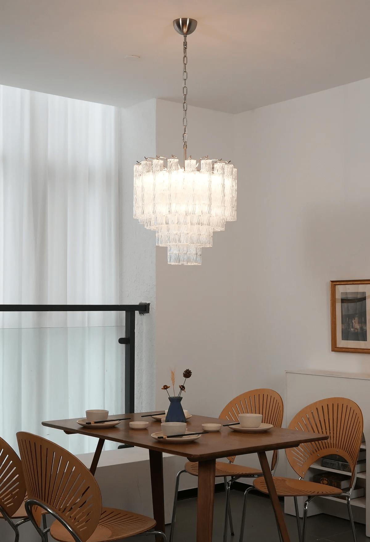 Aurora Chandelier Murano Glass Tiered Cascading Waves-Neutral Decor