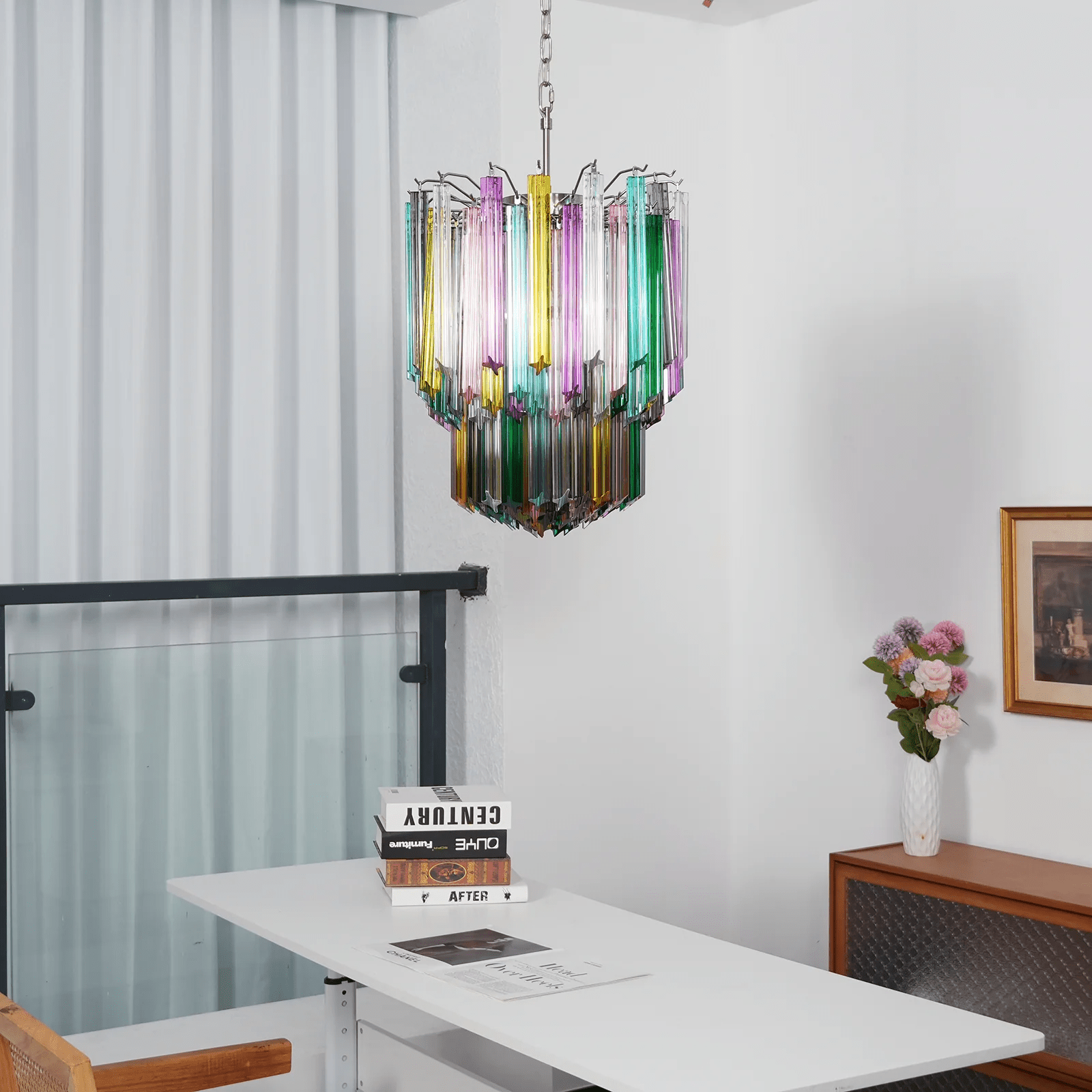 Aurora Chandelier Murano Glass Colorful Prism-Neutral Decor