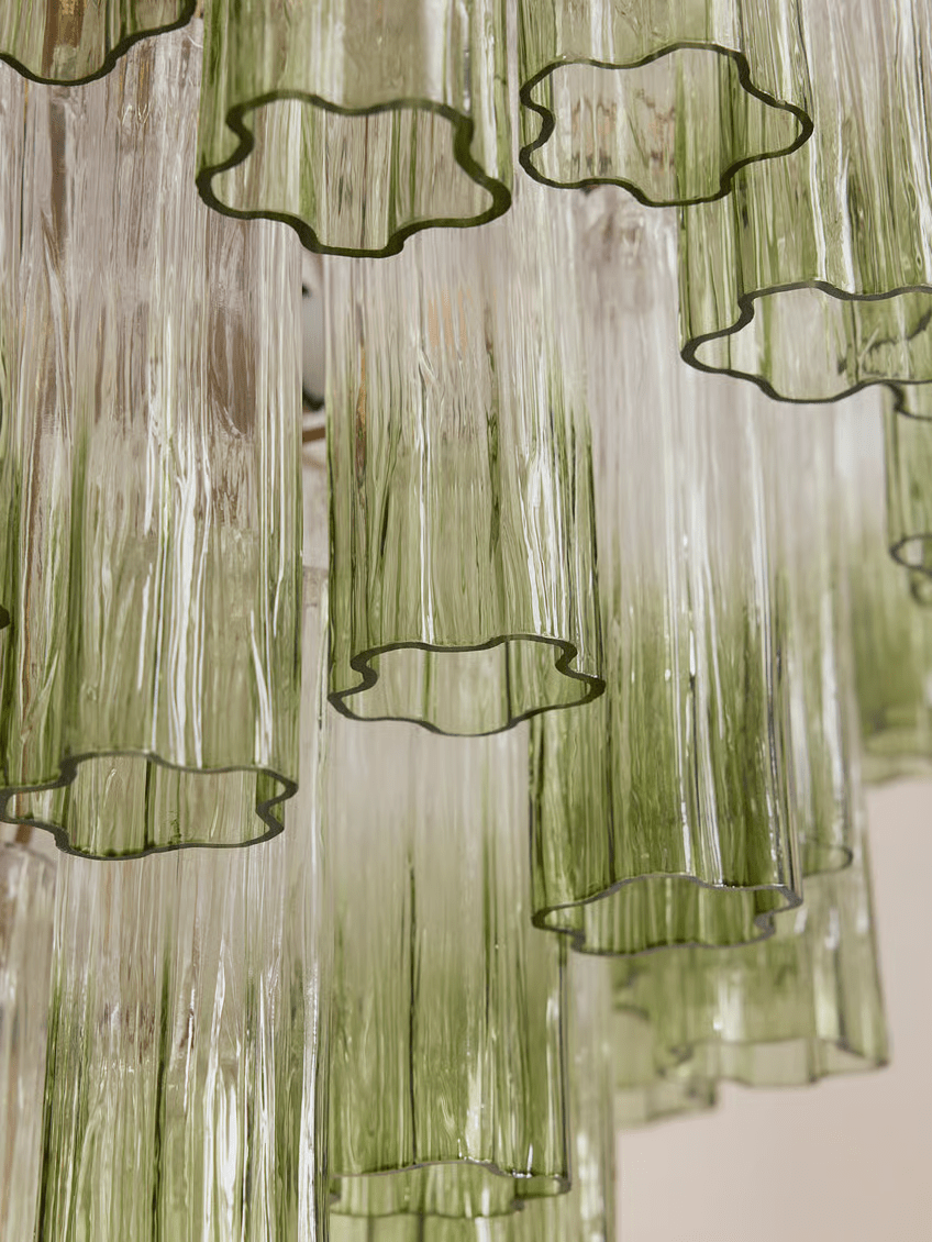 Aurora Chandelier Murano Glass Tiered Green-Neutral Decor