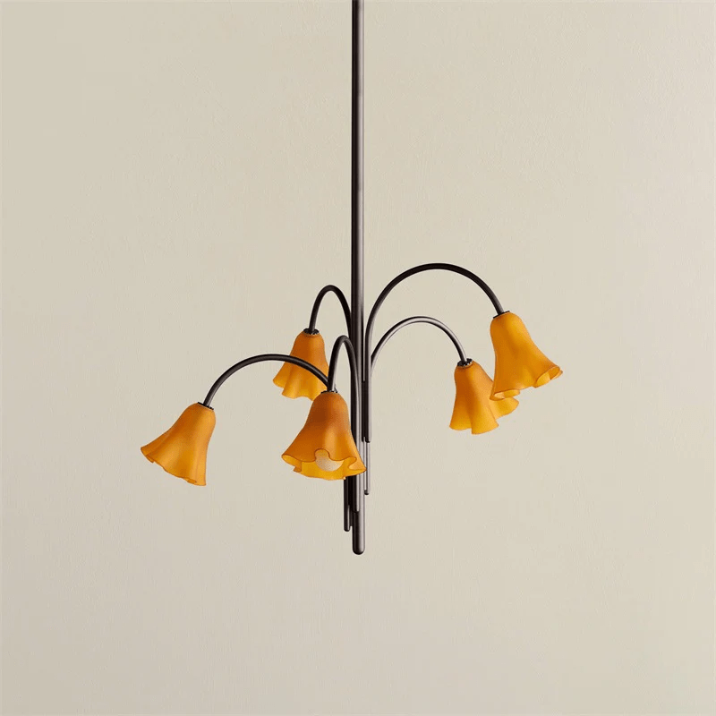 Aurora Chandelier Blossom Petal Glass Arms-Neutral Decor