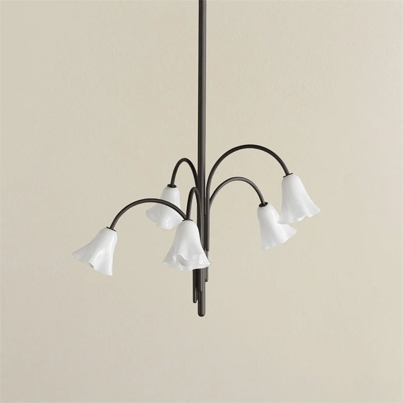 Aurora Chandelier Blossom Petal Glass Arms-Neutral Decor