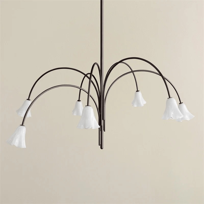 Aurora Chandelier Blossom Petal Glass Arms-Neutral Decor