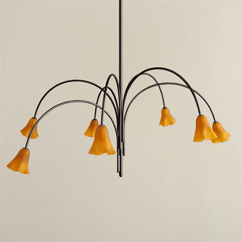Aurora Chandelier Blossom Petal Glass Arms-Neutral Decor