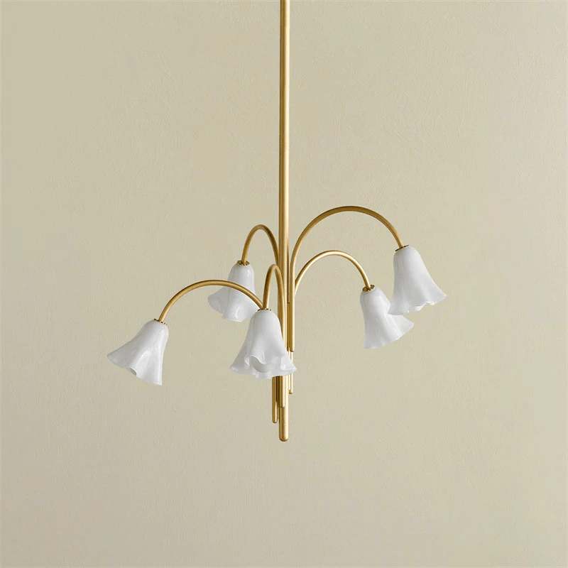 Aurora Chandelier Blossom Petal Glass Arms-Neutral Decor