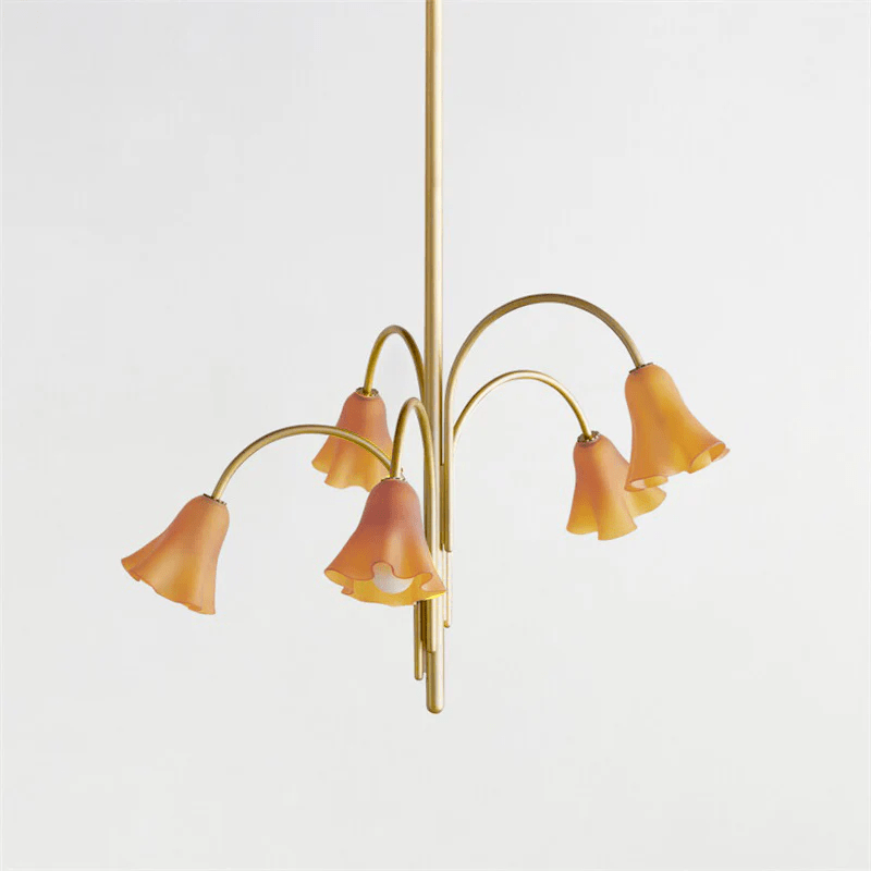 Aurora Chandelier Blossom Petal Glass Arms-Neutral Decor