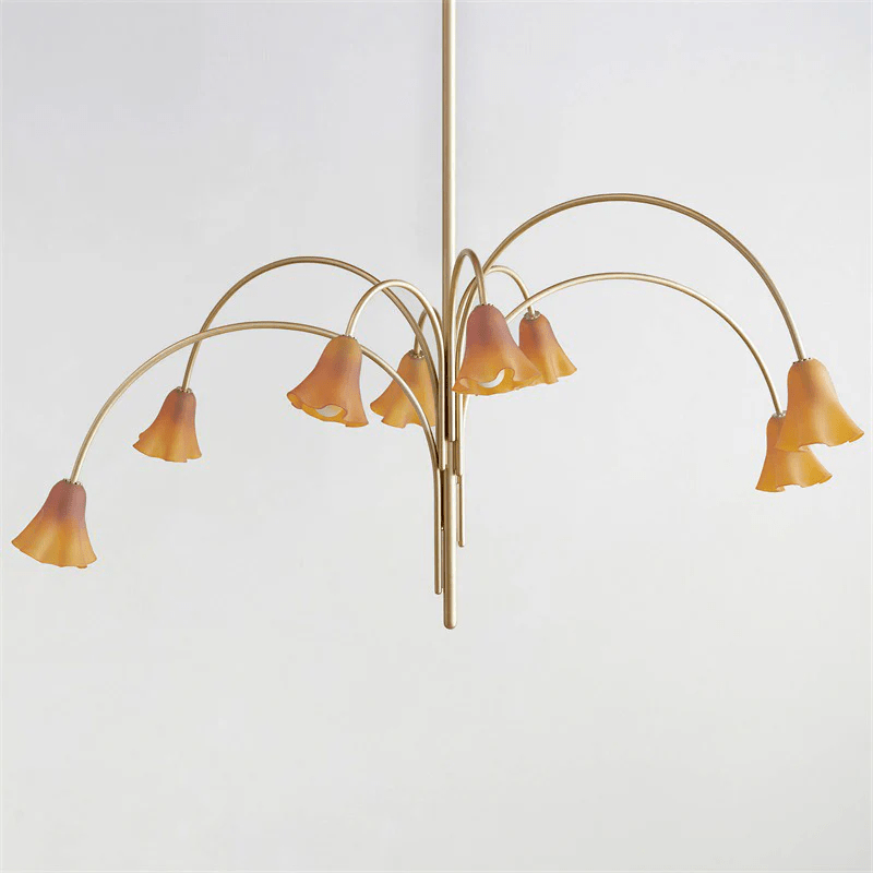 Aurora Chandelier Blossom Petal Glass Arms-Neutral Decor