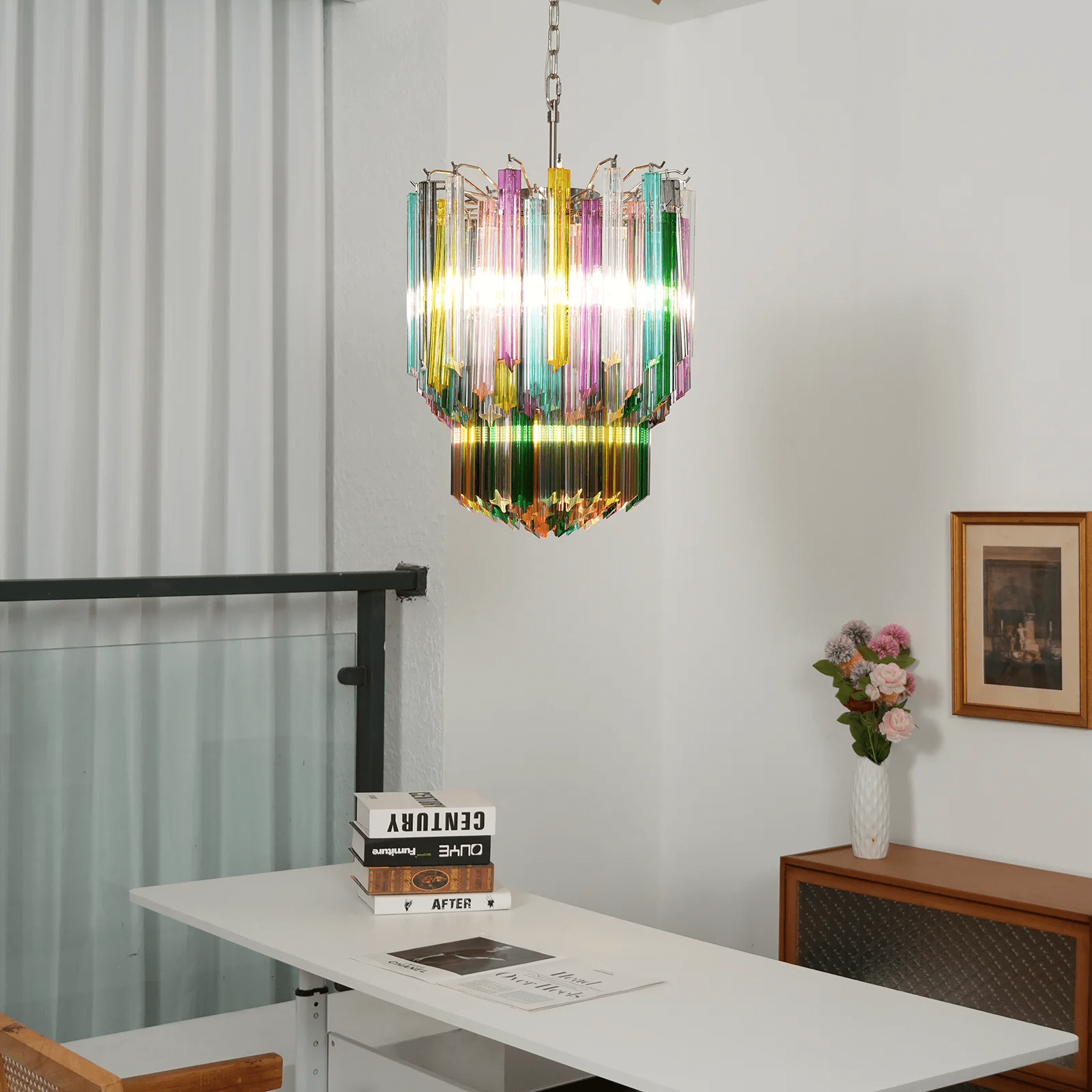 Aurora Chandelier Murano Glass Colorful Prism-Neutral Decor