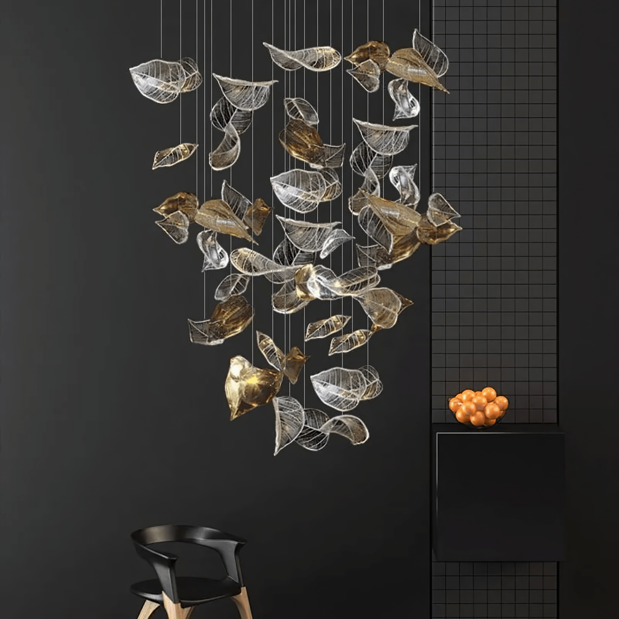 Darien Iridescent Leaf Pendant Light-Neutral Decor