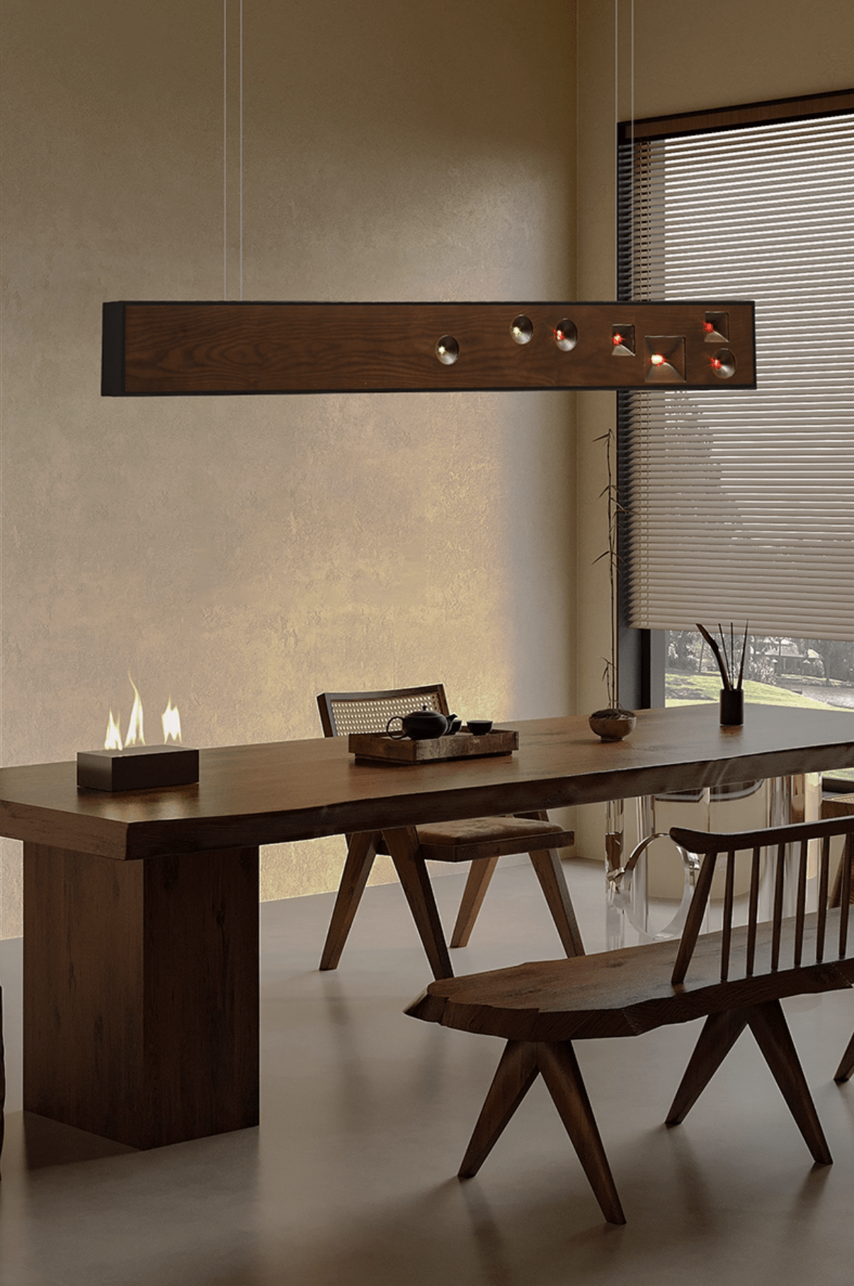 Lustra Pendant Light Wood Gemstone Linear LED-Neutral Decor