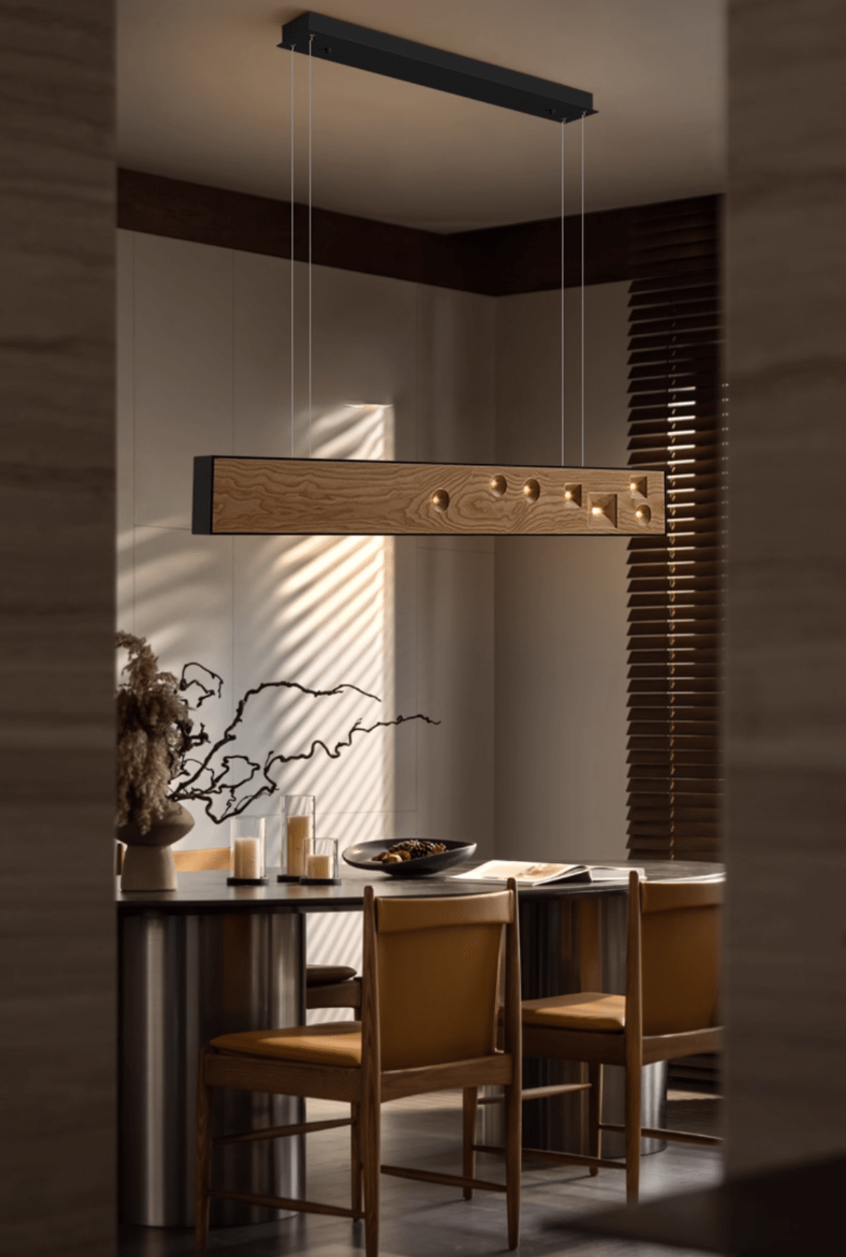 Lustra Pendant Light Wood Gemstone Linear LED-Neutral Decor