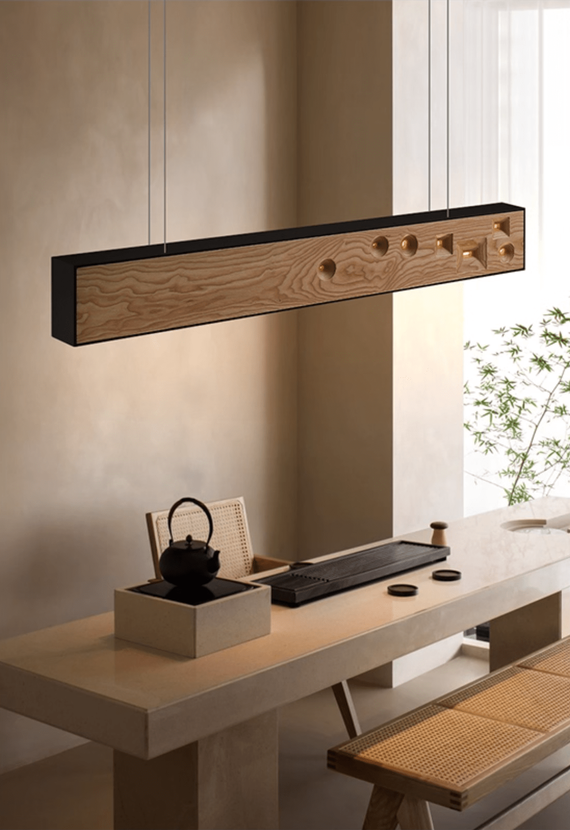 Lustra Pendant Light Wood Gemstone Linear LED-Neutral Decor