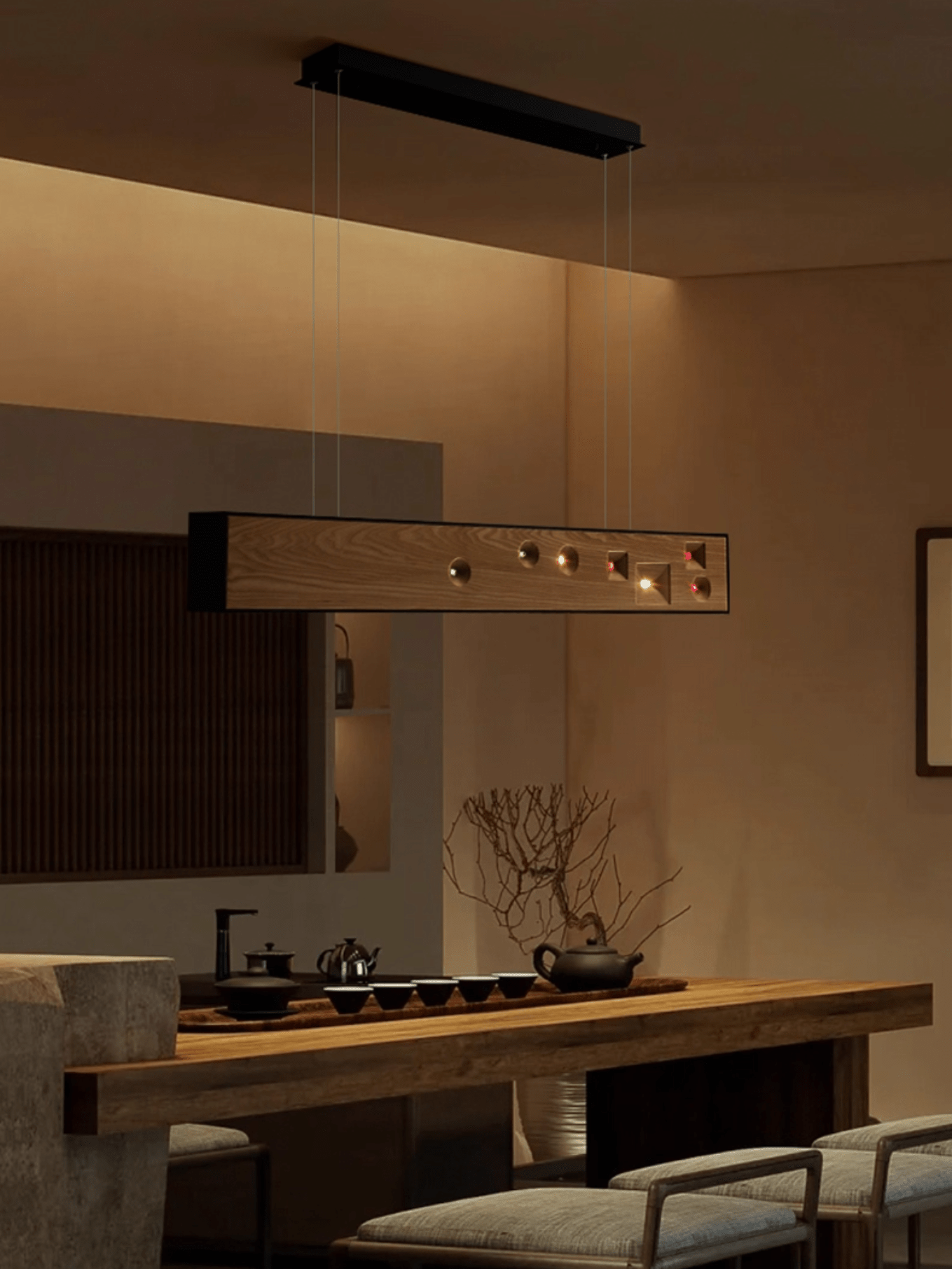 Lustra Pendant Light Wood Gemstone Linear LED-Neutral Decor