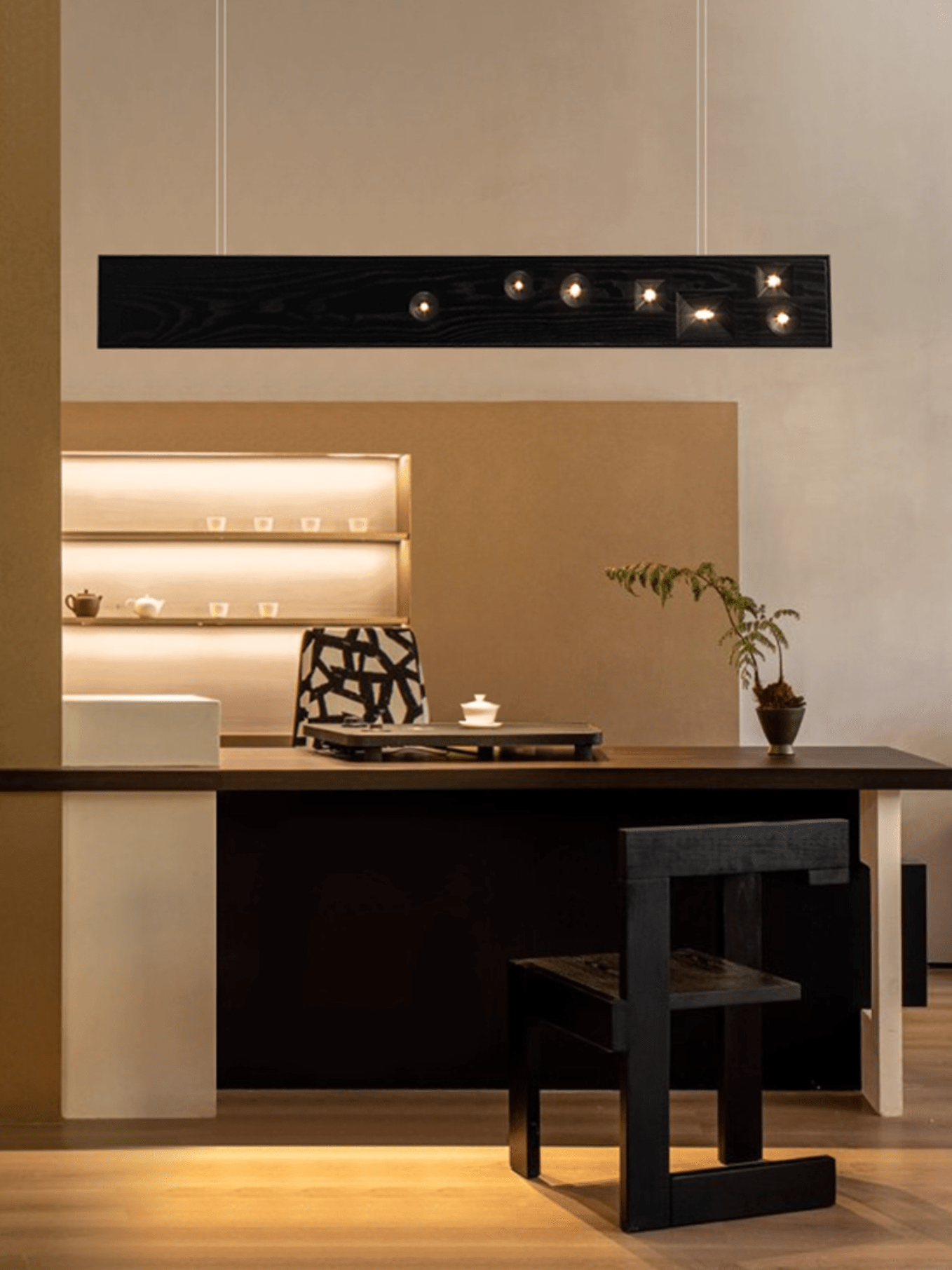 Lustra Pendant Light Wood Gemstone Linear LED-Neutral Decor