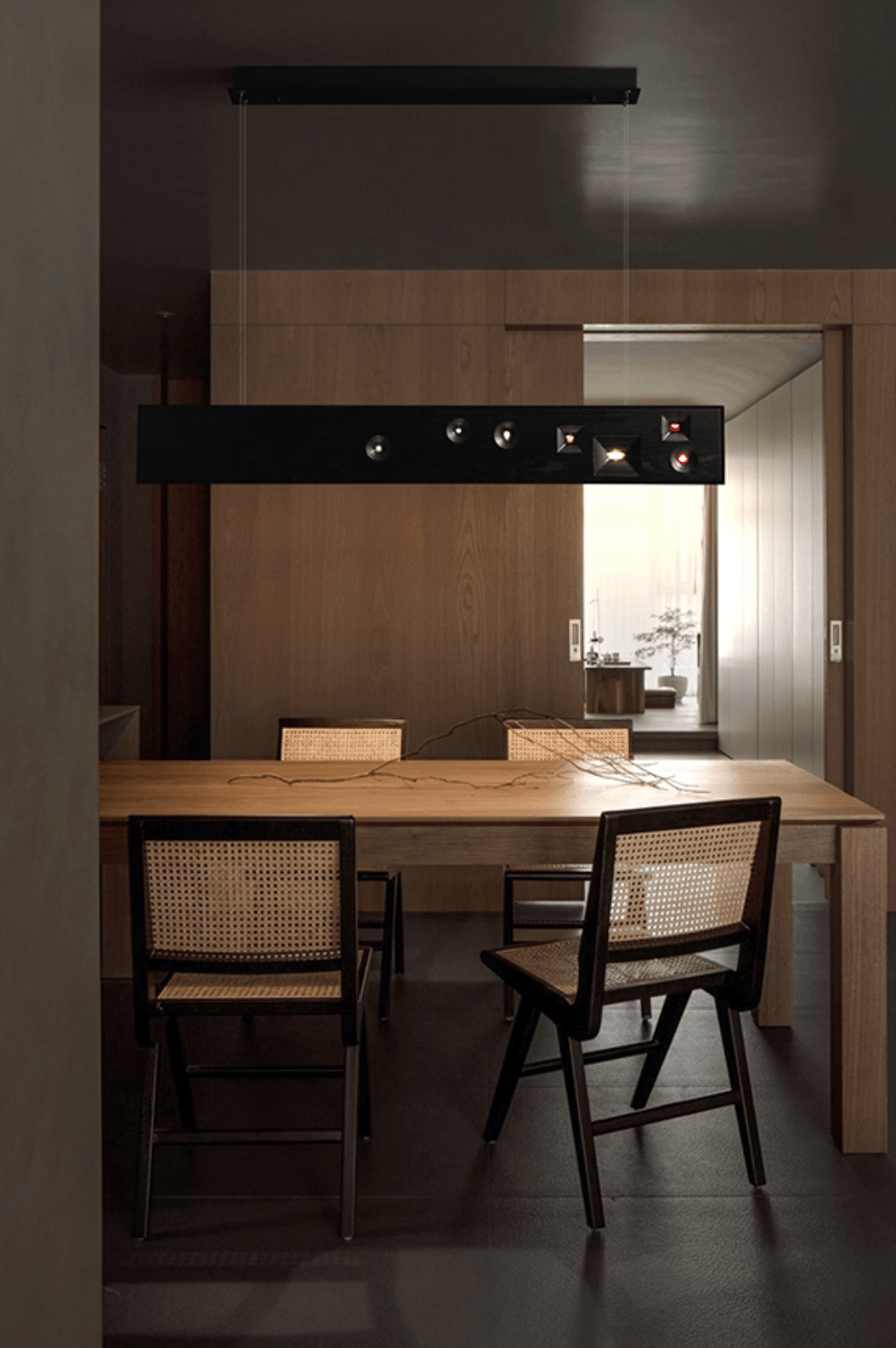 Lustra Pendant Light Wood Gemstone Linear LED-Neutral Decor
