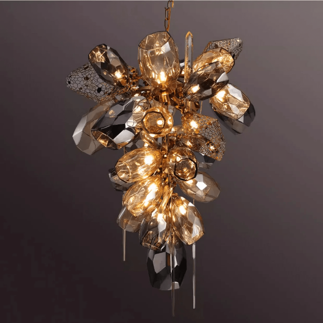 Aurora Chandelier Modern Glass Crystal Smoked Cluster-Neutral Decor