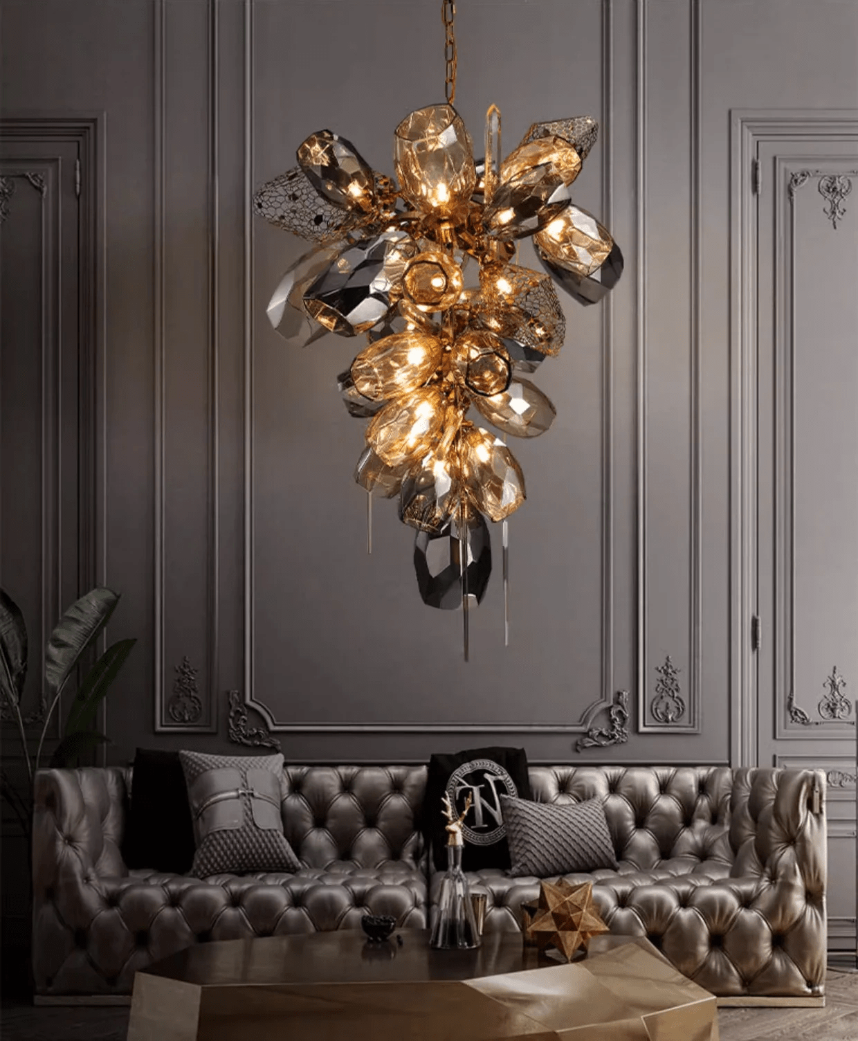 Aurora Chandelier Modern Glass Crystal Smoked Cluster-Neutral Decor