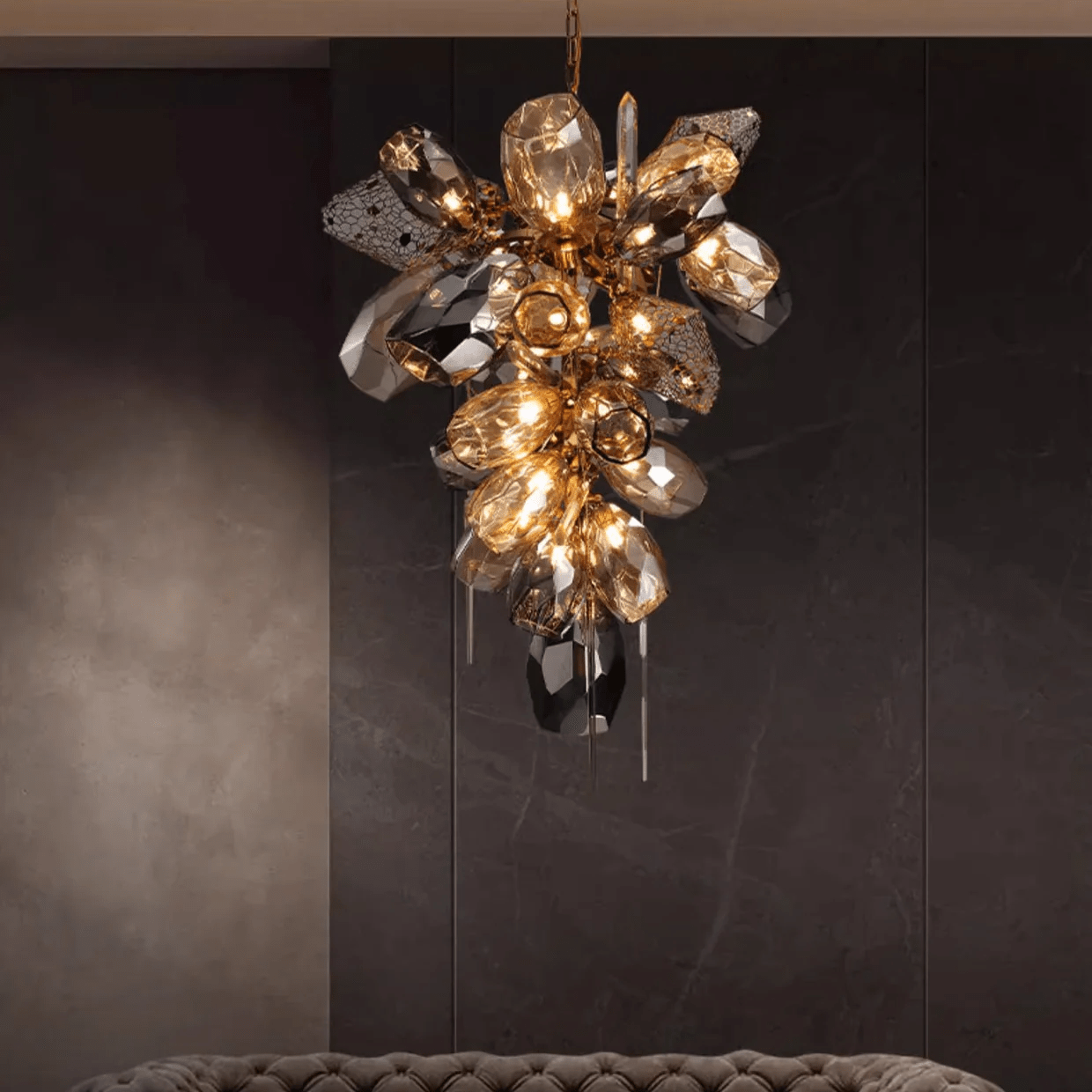 Aurora Chandelier Modern Glass Crystal Smoked Cluster-Neutral Decor