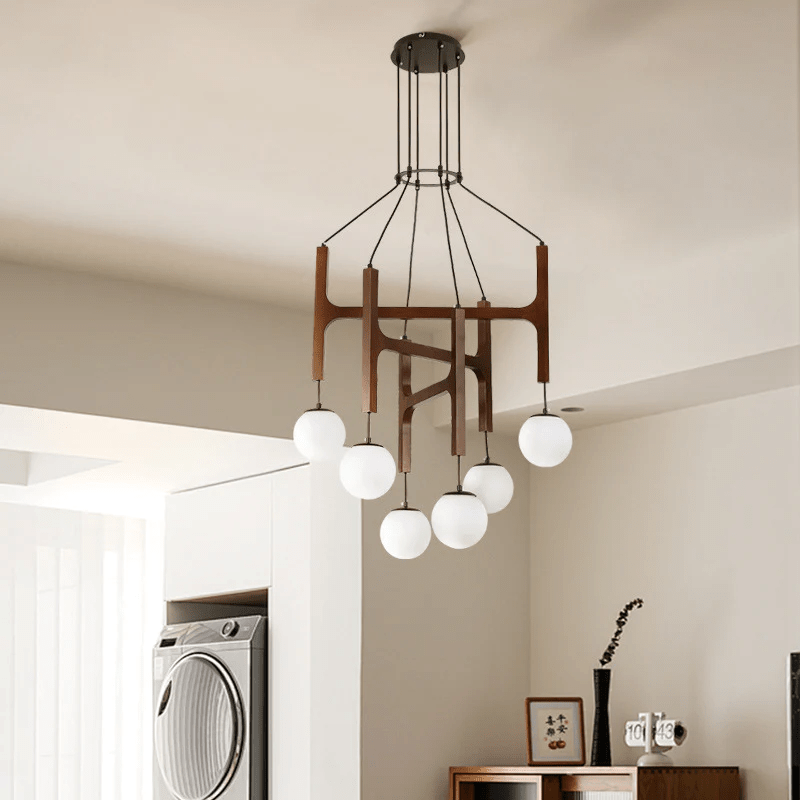 Xylocube Geometric Wood Globe Pendant Light-Neutral Decor