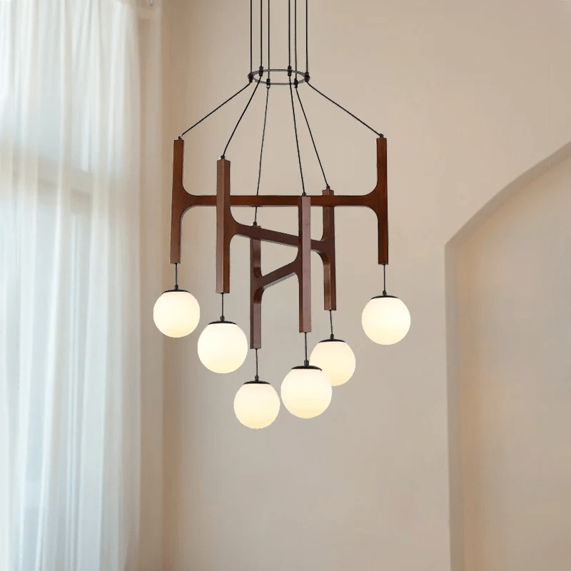 Xylocube Geometric Wood Globe Pendant Light-Neutral Decor