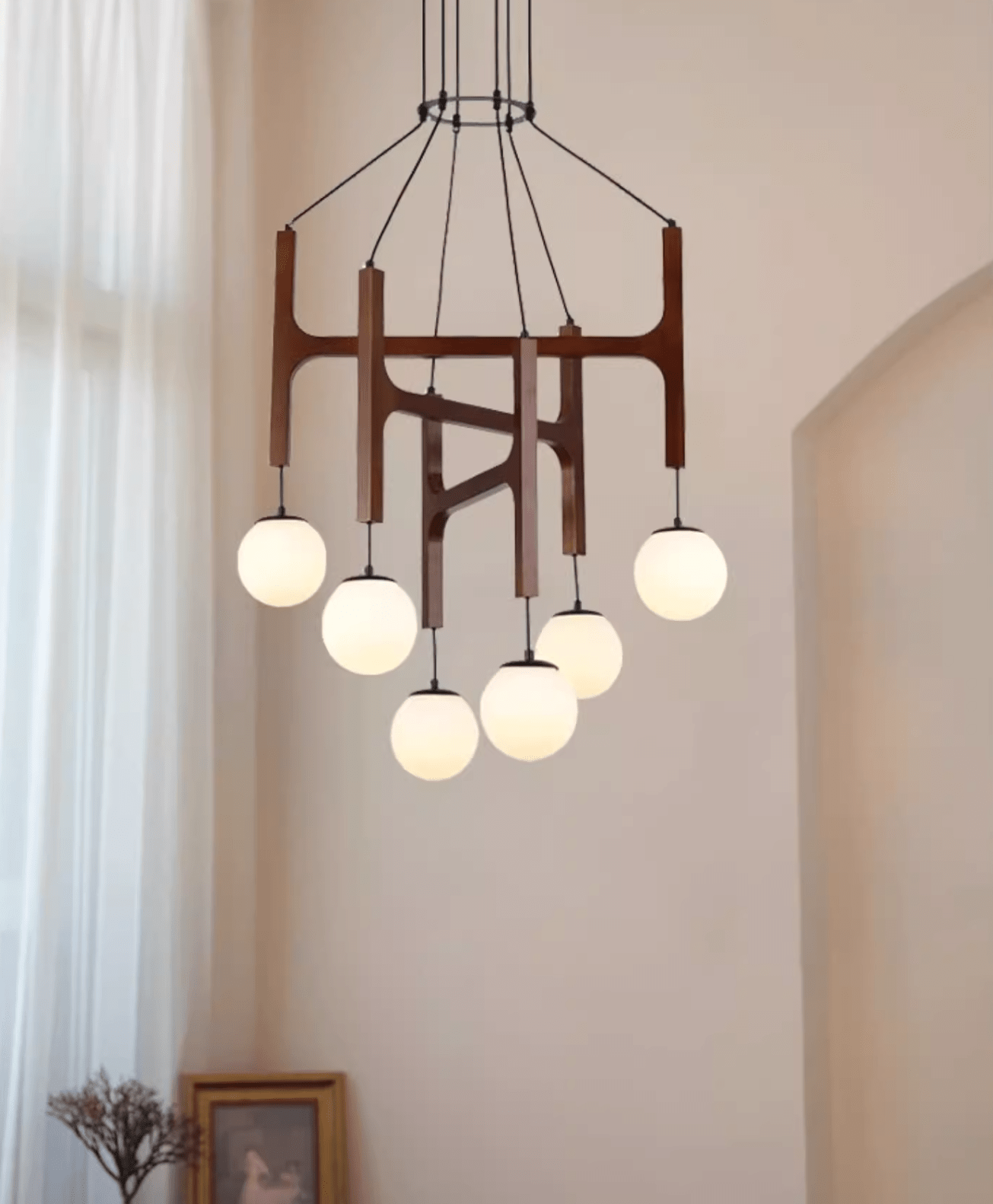 Xylocube Geometric Wood Globe Pendant Light-Neutral Decor