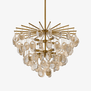 Aurora Chandelier Amber Seedy Glass Drop Antique Brass-Neutral Decor