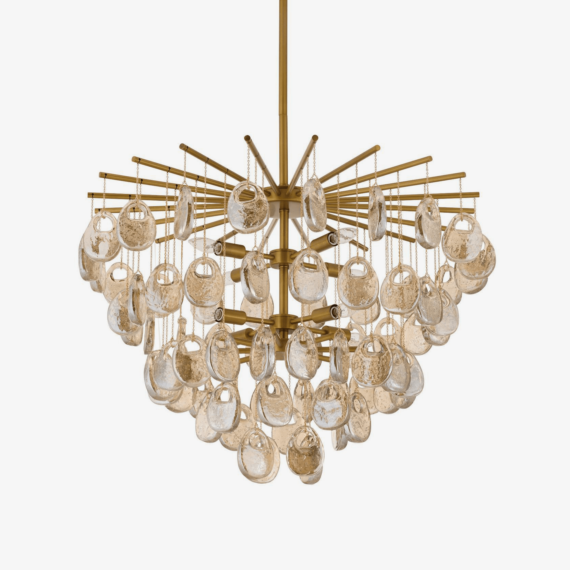 Aurora Chandelier Amber Seedy Glass Drop Antique Brass-Neutral Decor