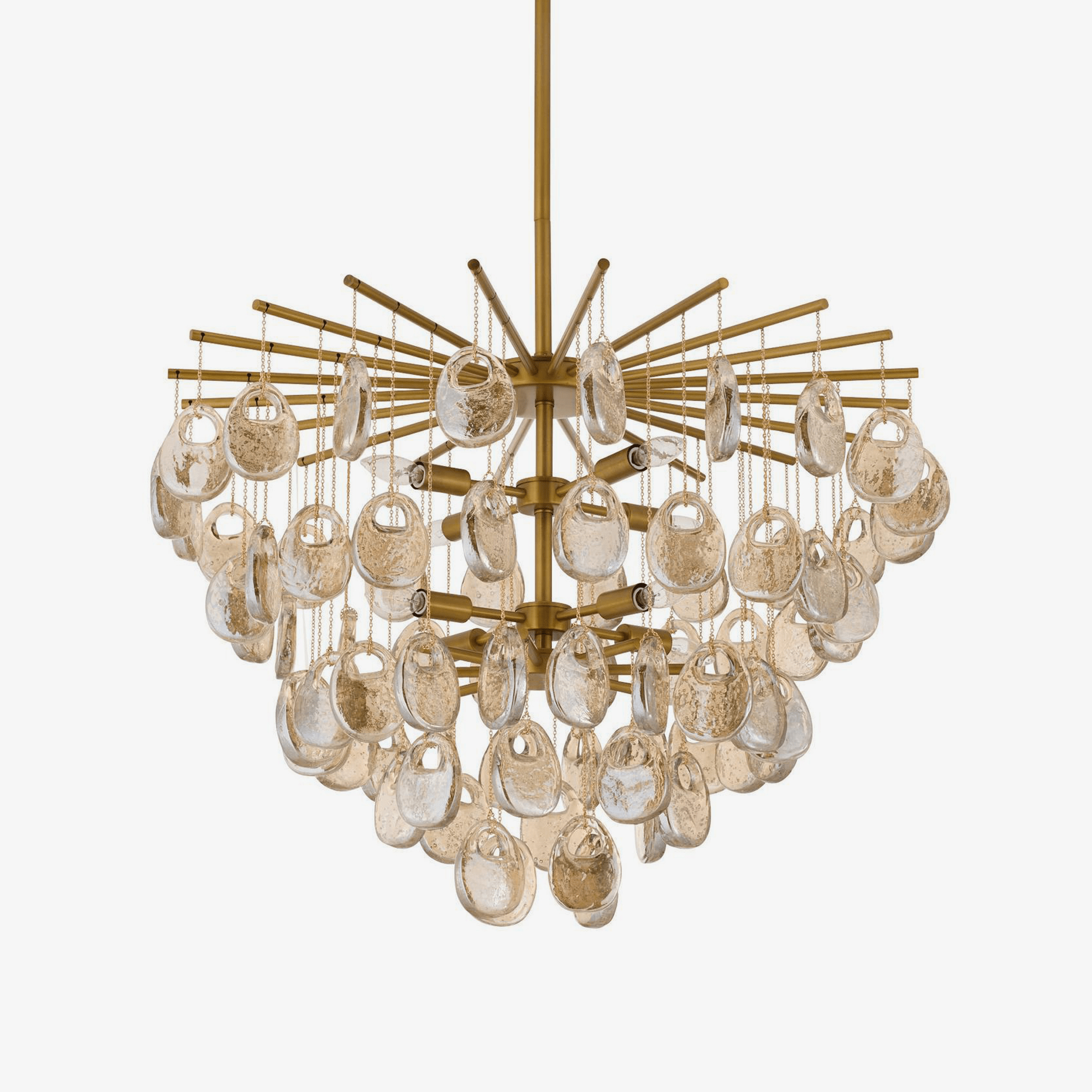 Aurora Chandelier Amber Seedy Glass Drop Antique Brass-Neutral Decor