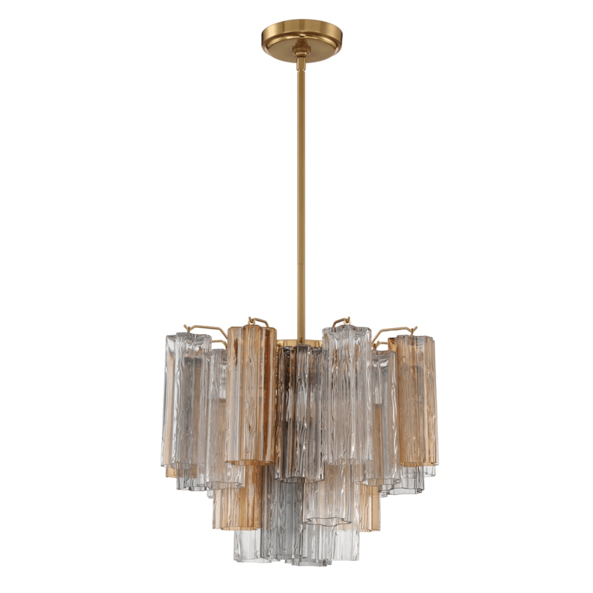 Aurora Murano Chandelier Glass Tube Layered Amber-Neutral Decor