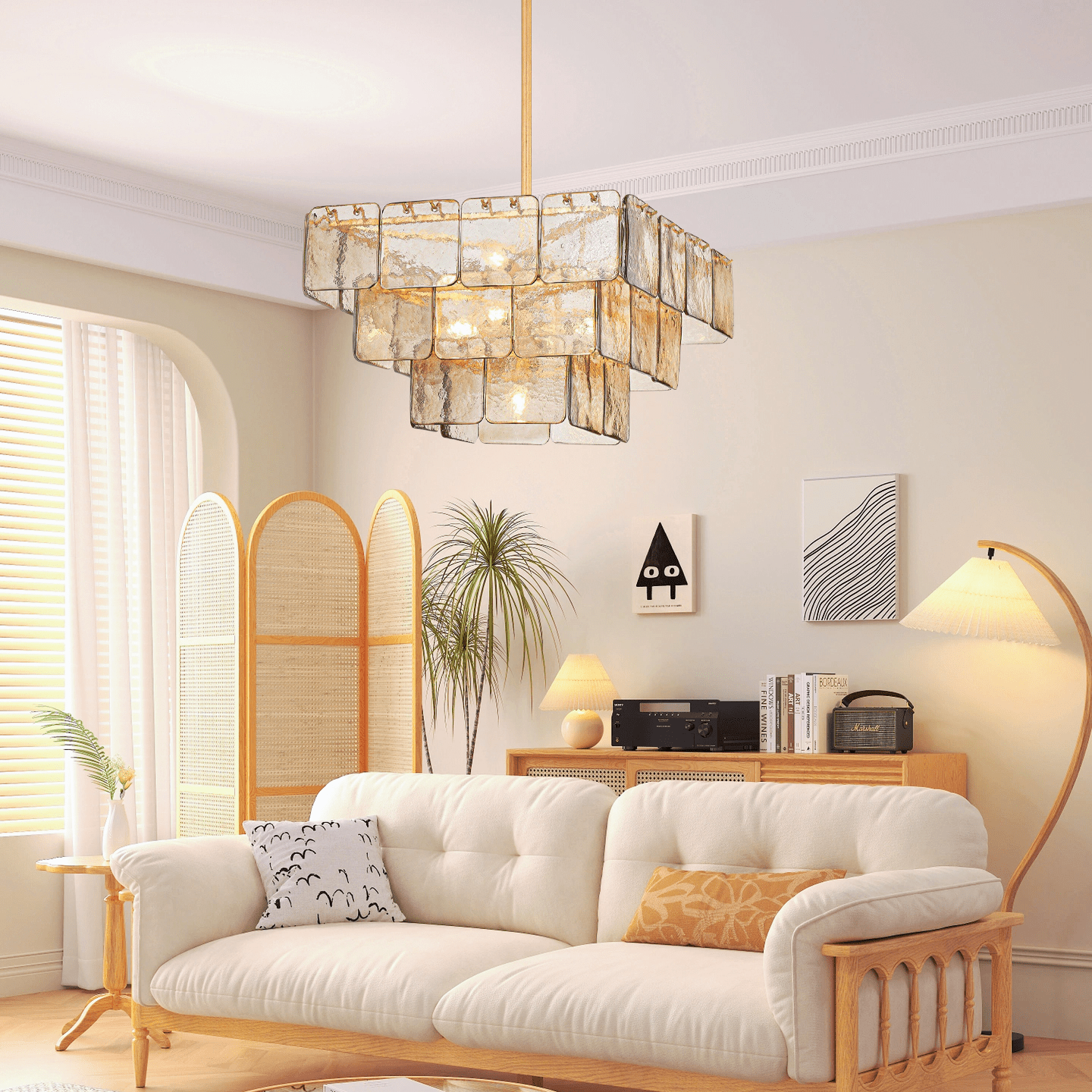 Aurora Chandelier Champagne Piastre Glass Modern-Neutral Decor