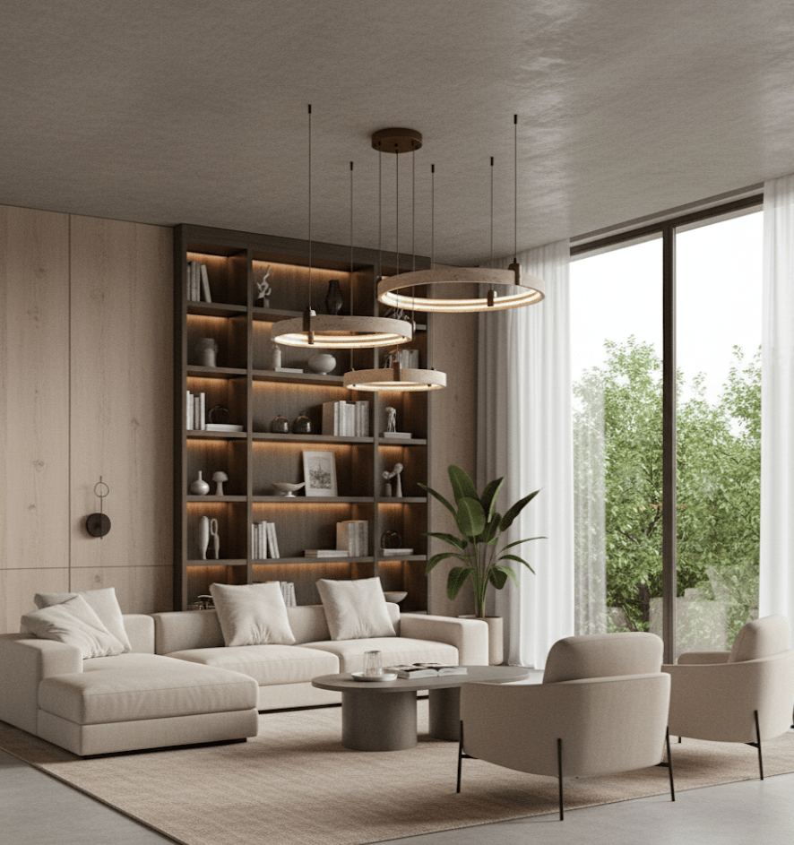 Celestial Orbit Travertine Chandelier-Neutral Decor