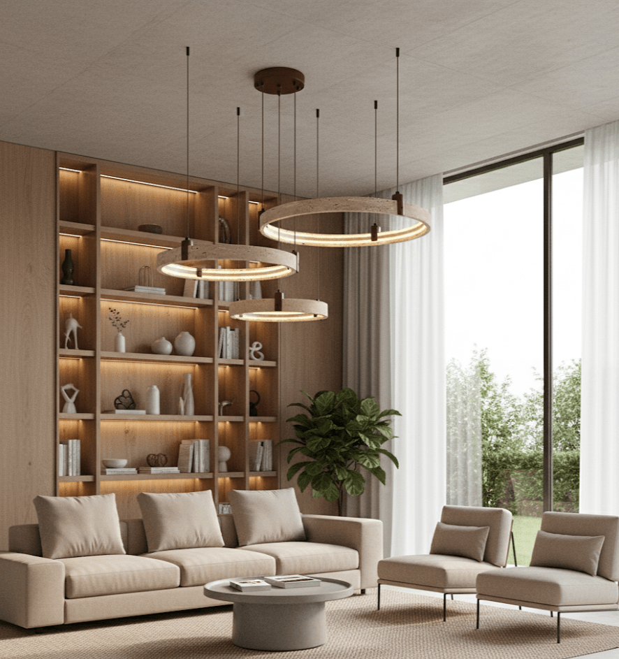 Celestial Orbit Travertine Chandelier-Neutral Decor