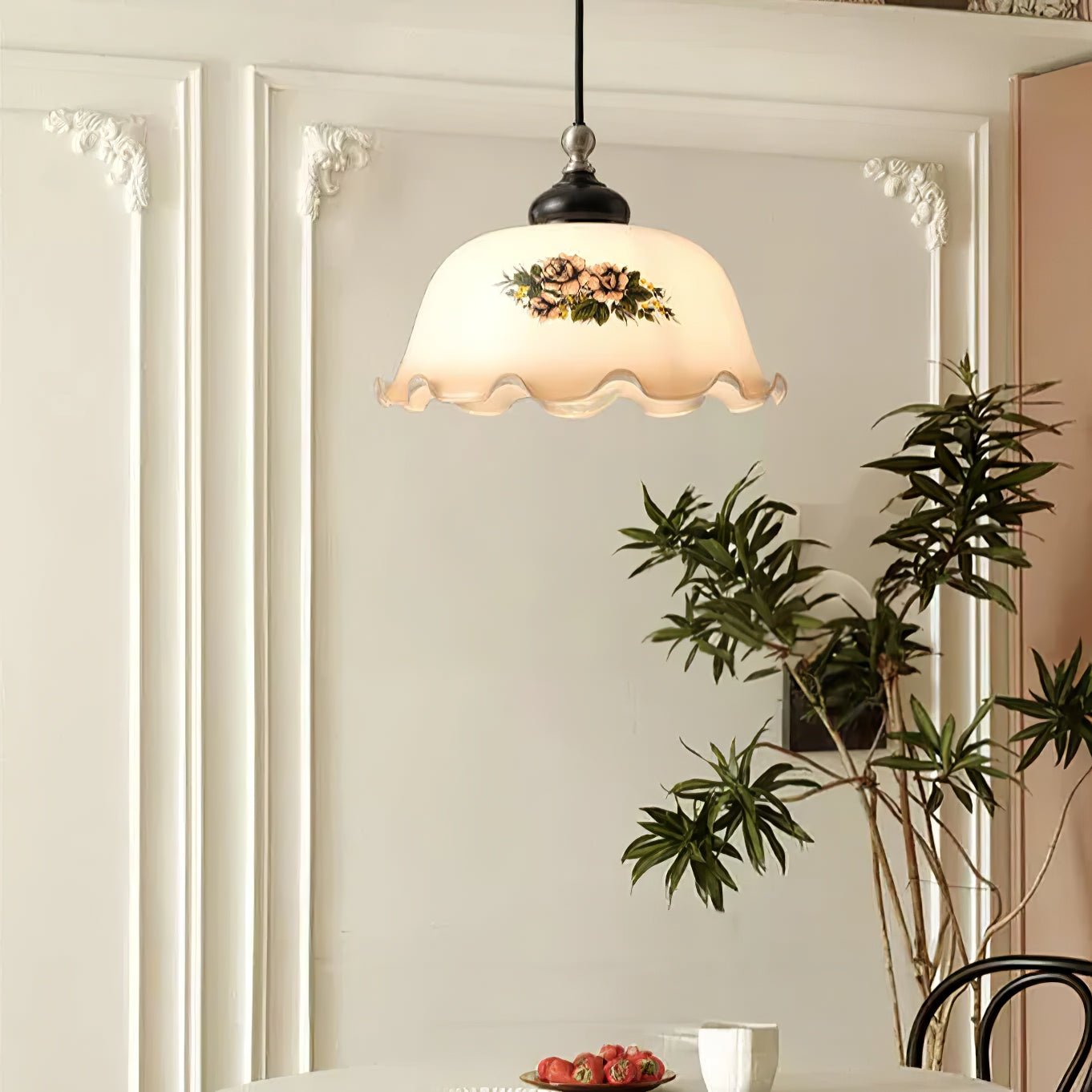 Floral Patterned Glass Pendant Light-Neutral Decor