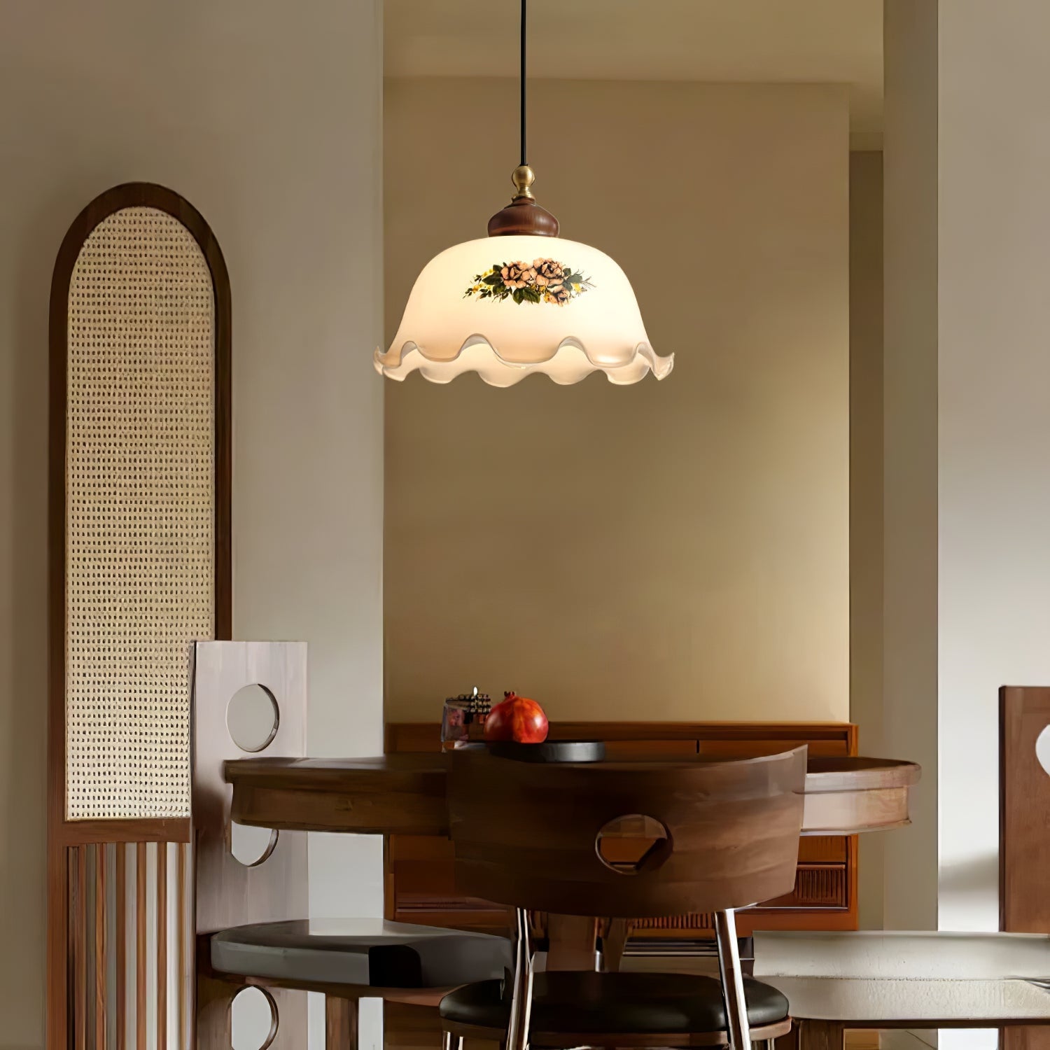 Floral Patterned Glass Pendant Light-Neutral Decor