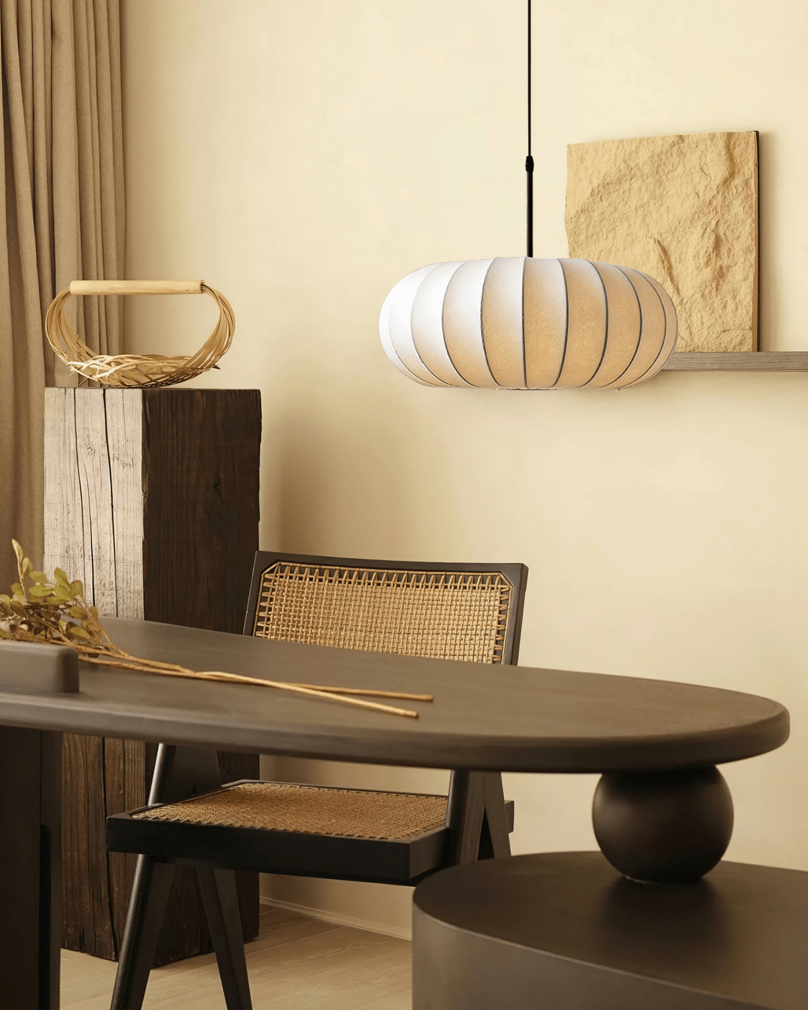 Lantern Silk Pendant Lamp-Neutral Decor