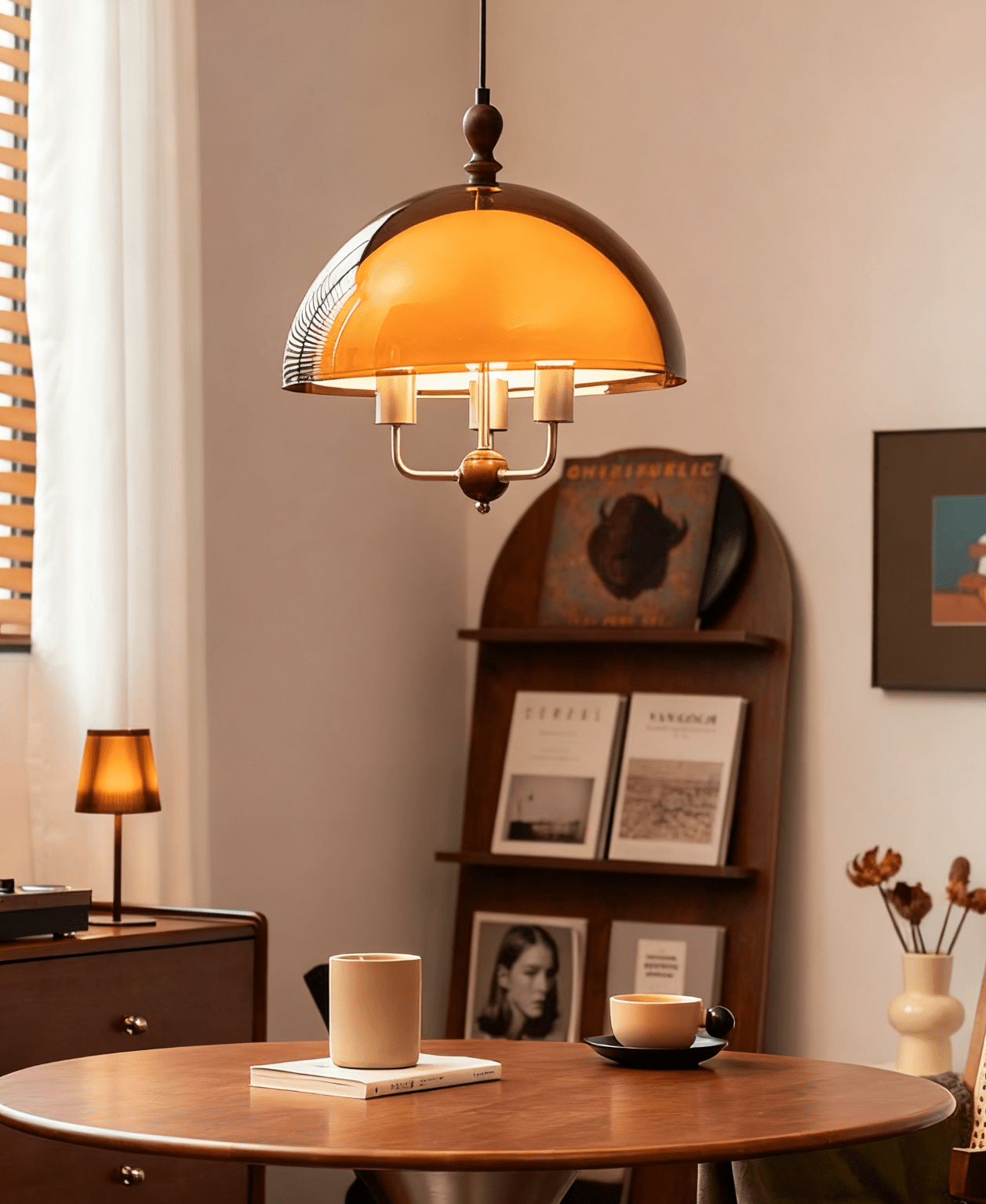 Amber Dome Shaped Pendant Light-Neutral Decor