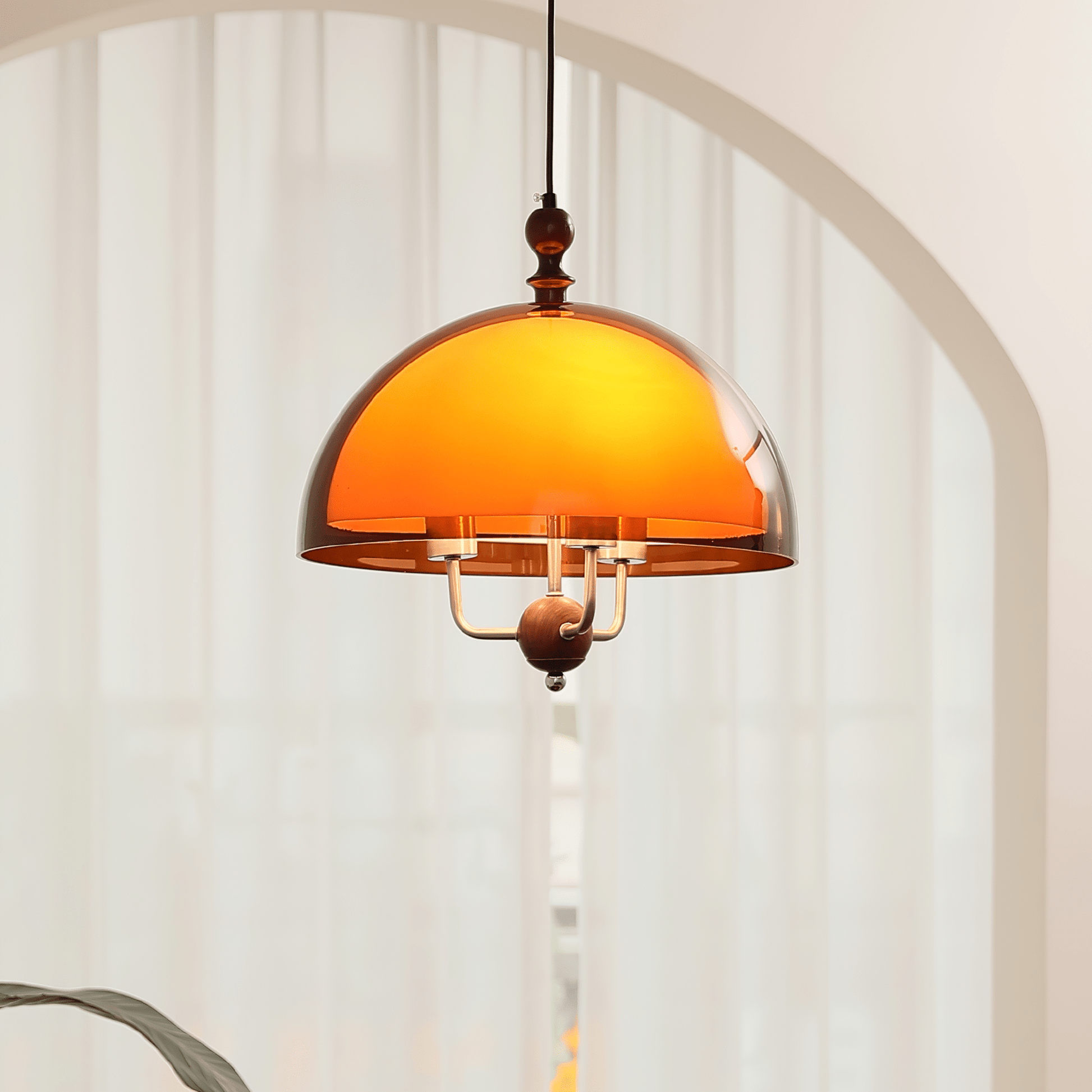 Amber Dome Shaped Pendant Light-Neutral Decor