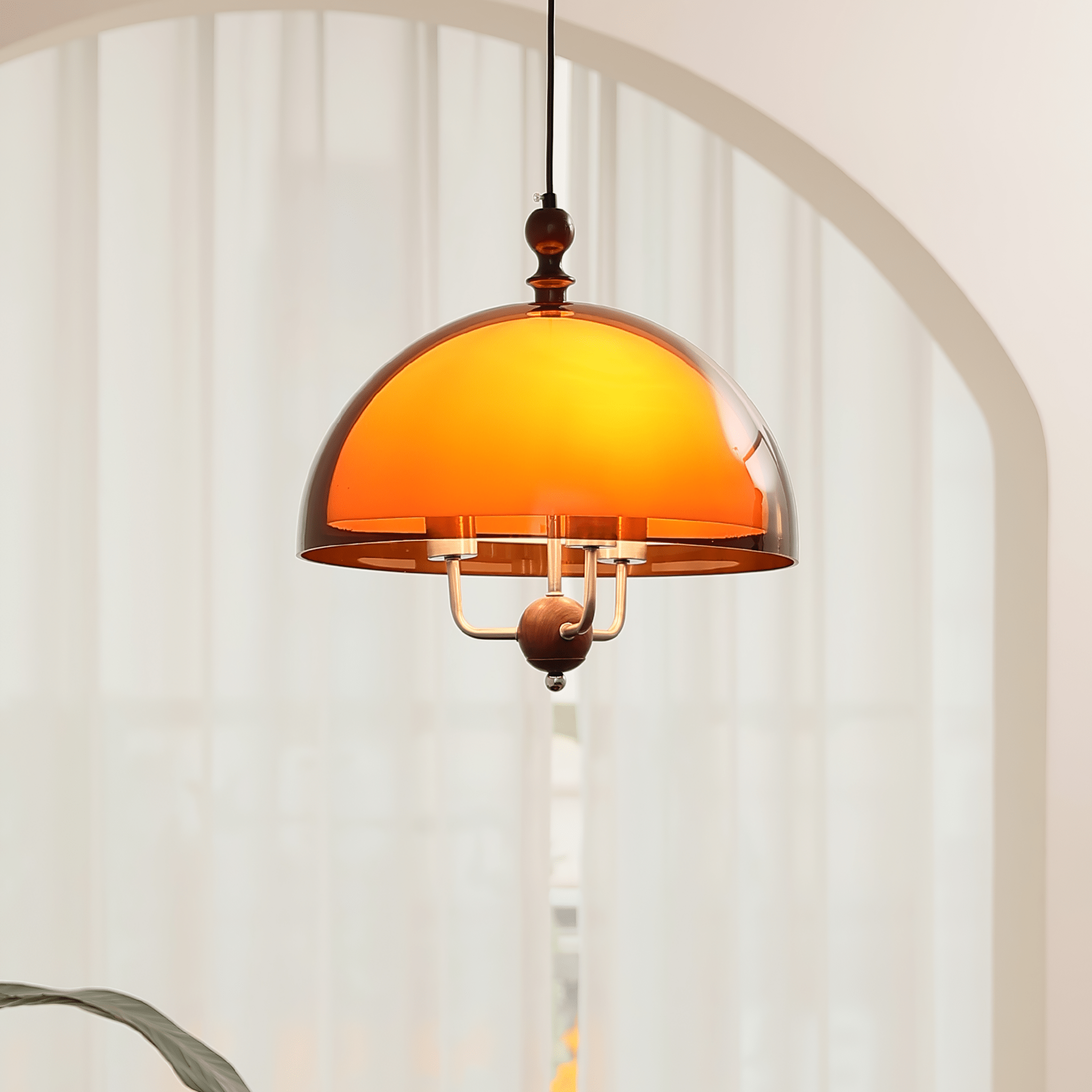Amber Dome Shaped Pendant Light-Neutral Decor