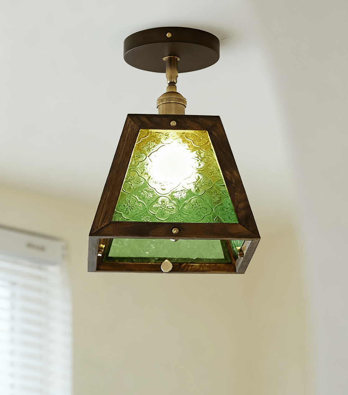 Green Patterned Glass Ceiling Light-Neutral Decor