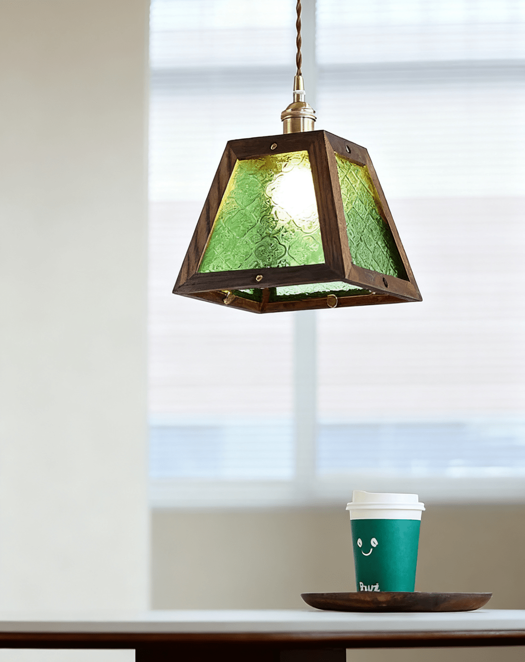 Green Patterned Glass Pendant Light-Neutral Decor