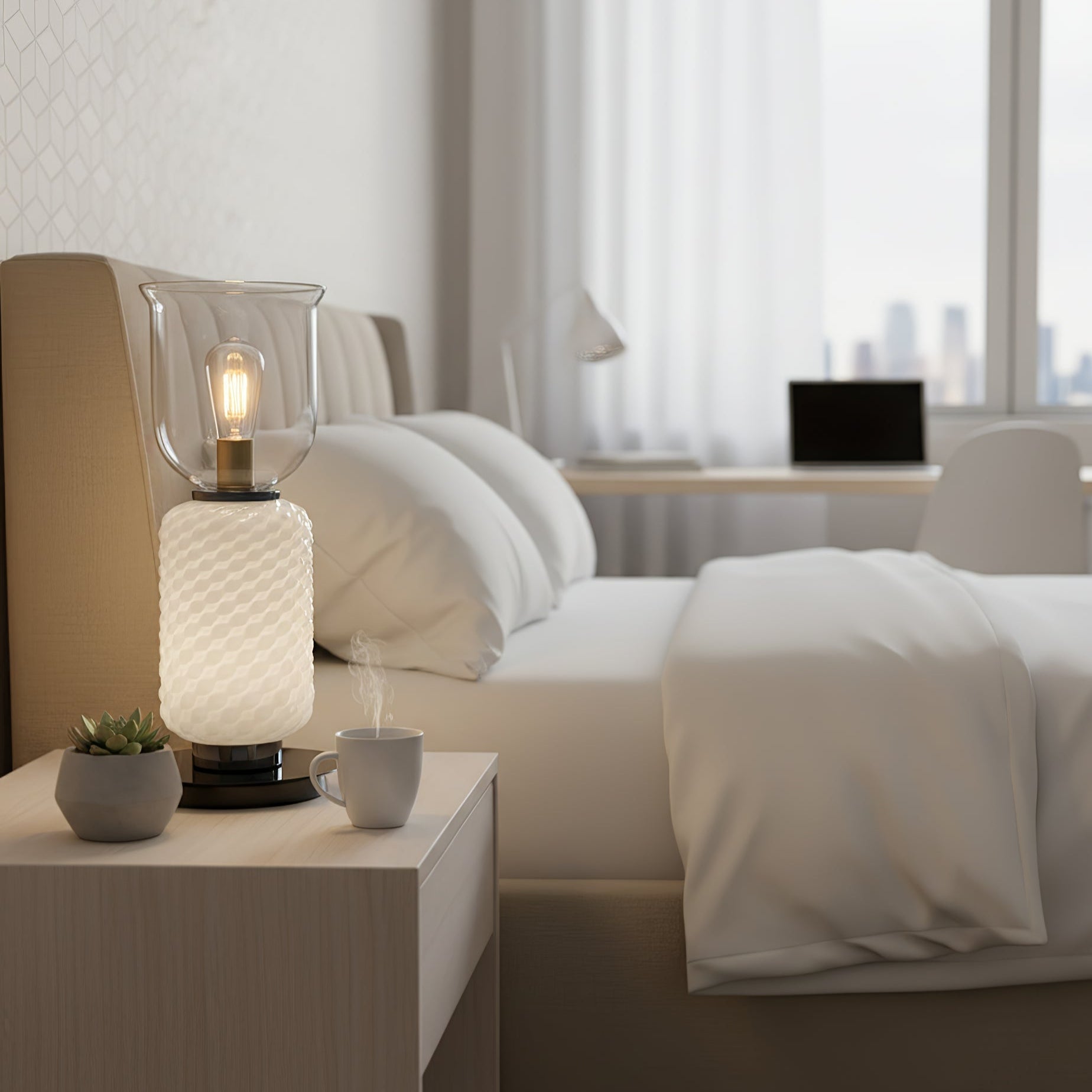 Textured Layered Glass table Light-Neutral Decor