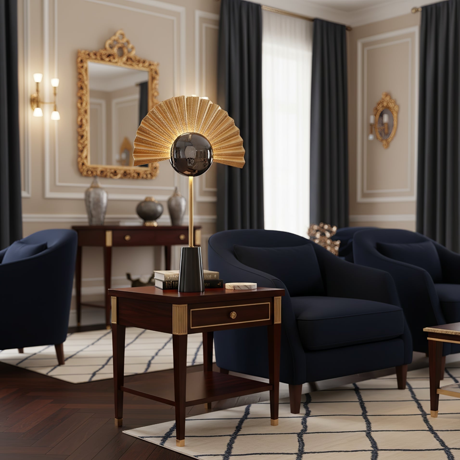 Gilded Fan Table Lamp-Neutral Decor