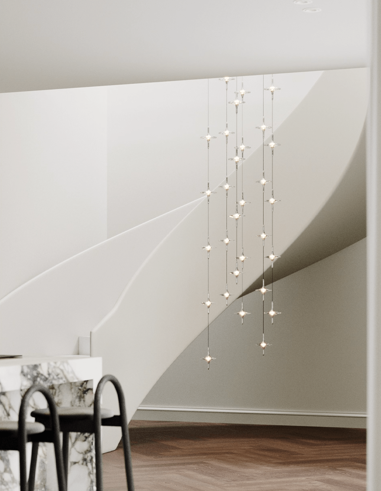 Starfall Staircase Chandelier-Neutral Decor