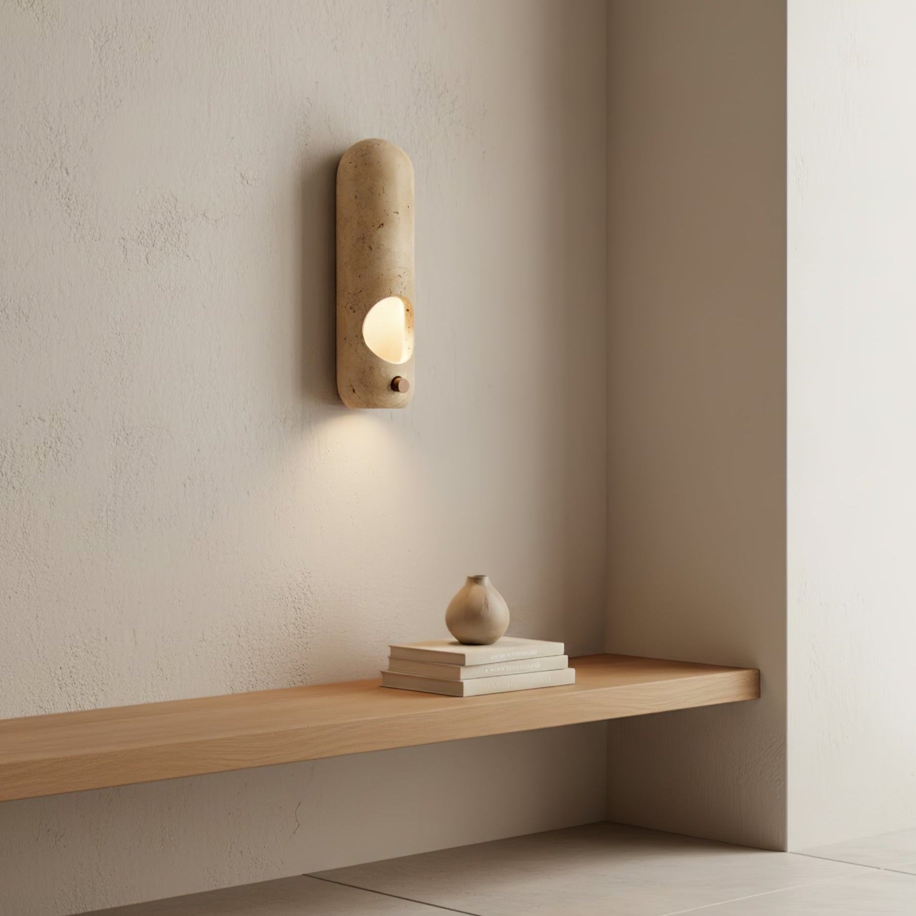 Travertine Oval Wall Sconce-Neutral Decor