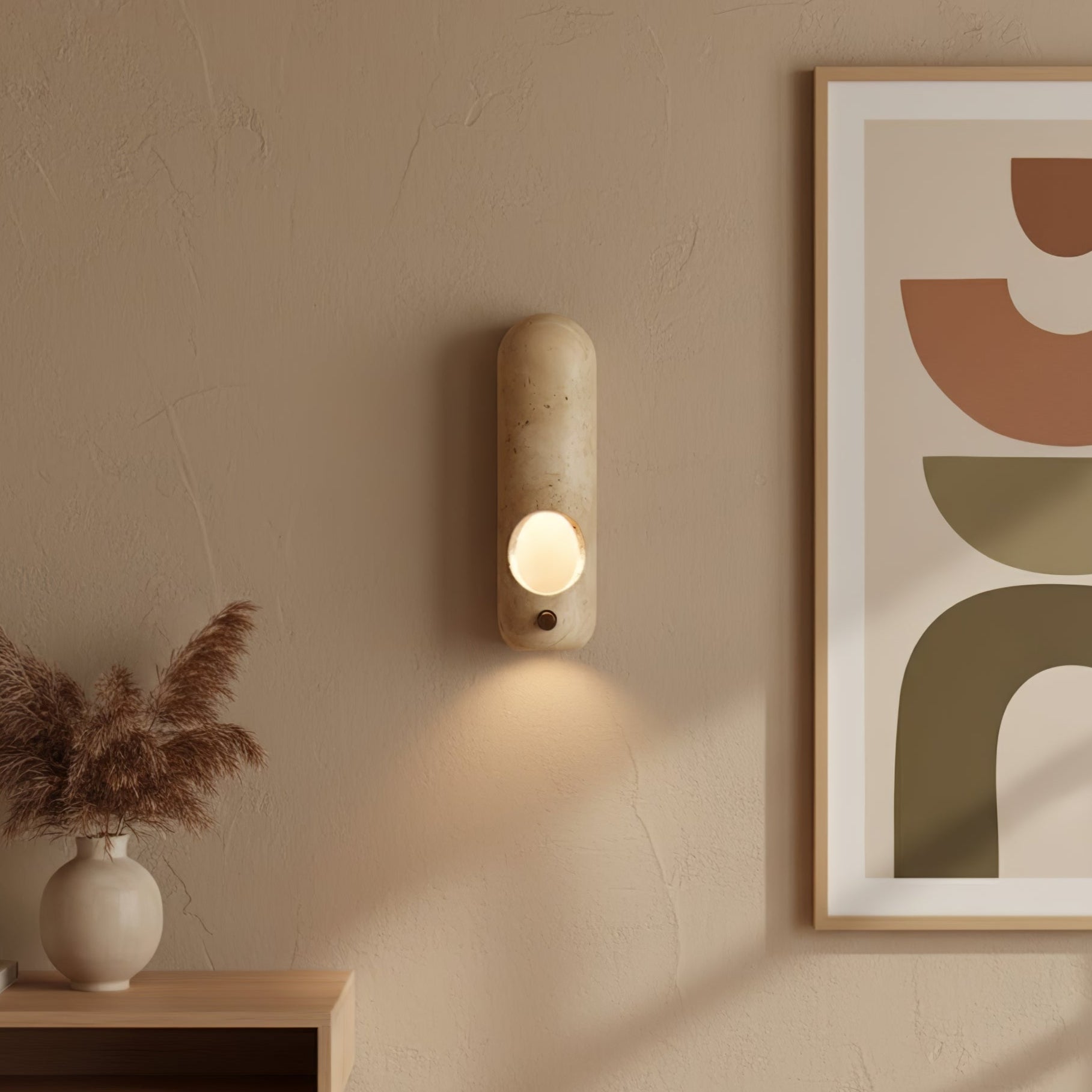 Travertine Oval Wall Sconce-Neutral Decor