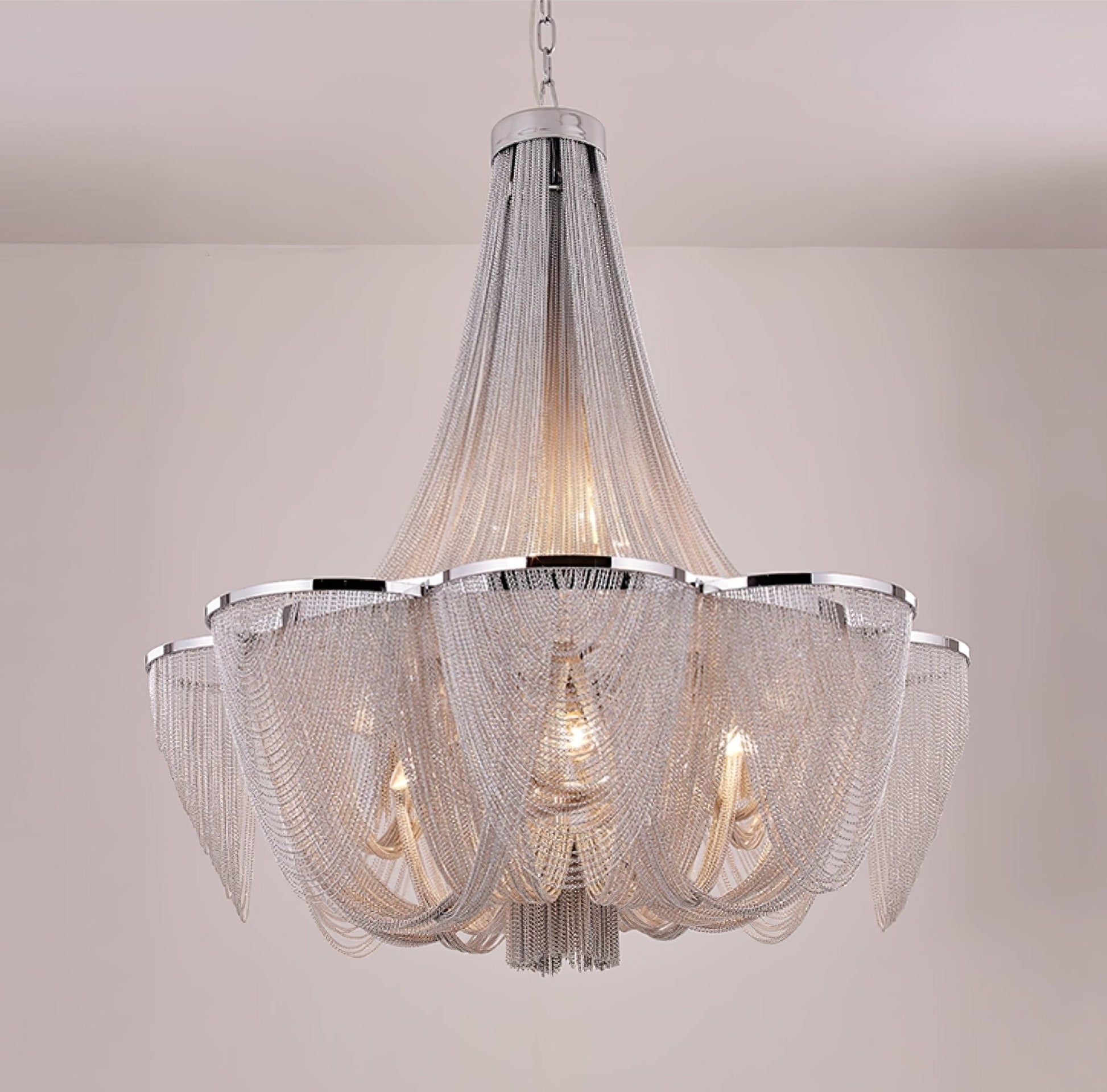 Silver Chain Tassel Chandelier-Neutral Decor