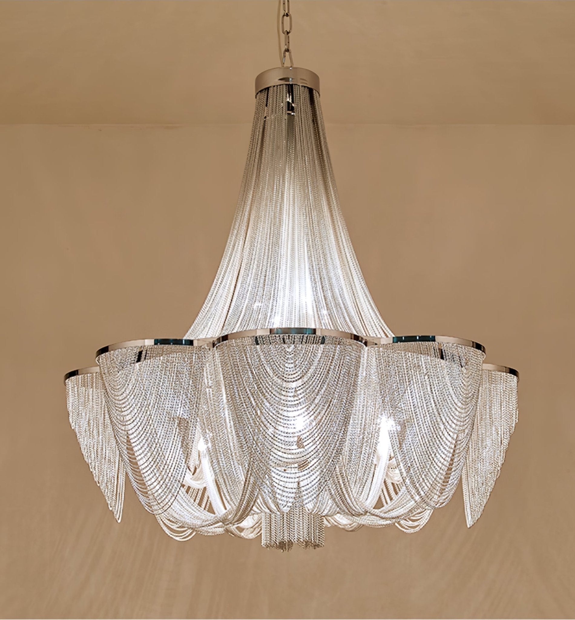 Silver Chain Tassel Chandelier-Neutral Decor