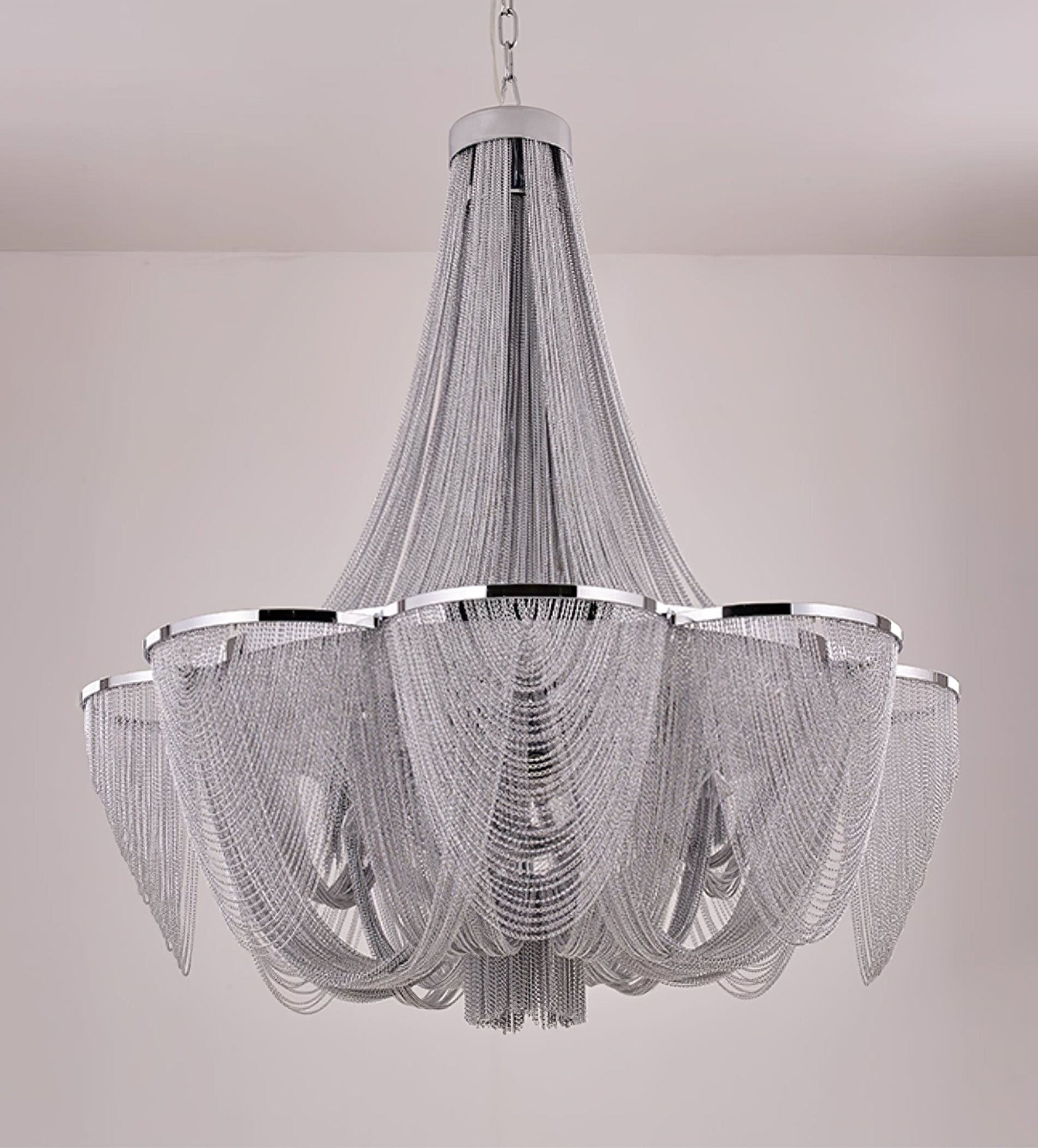 Silver Chain Tassel Chandelier-Neutral Decor