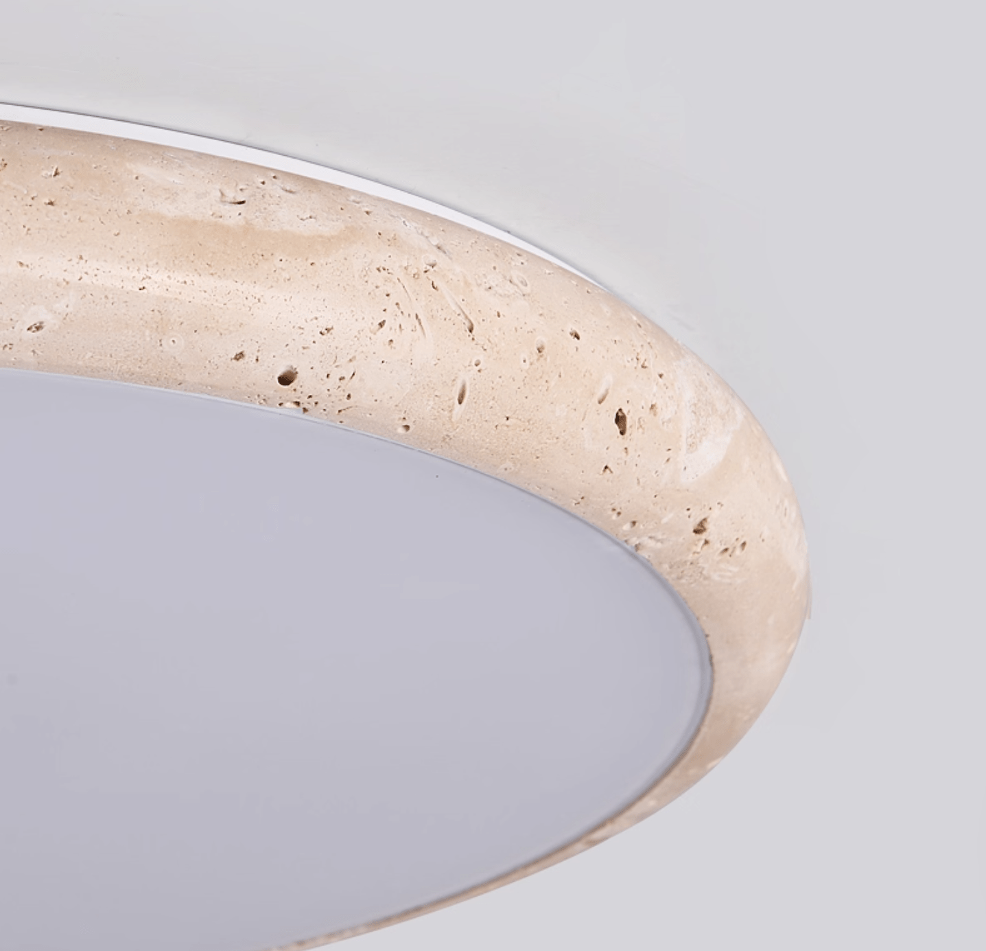 Textured Travertine Disk Ceiling Light-Neutral Decor