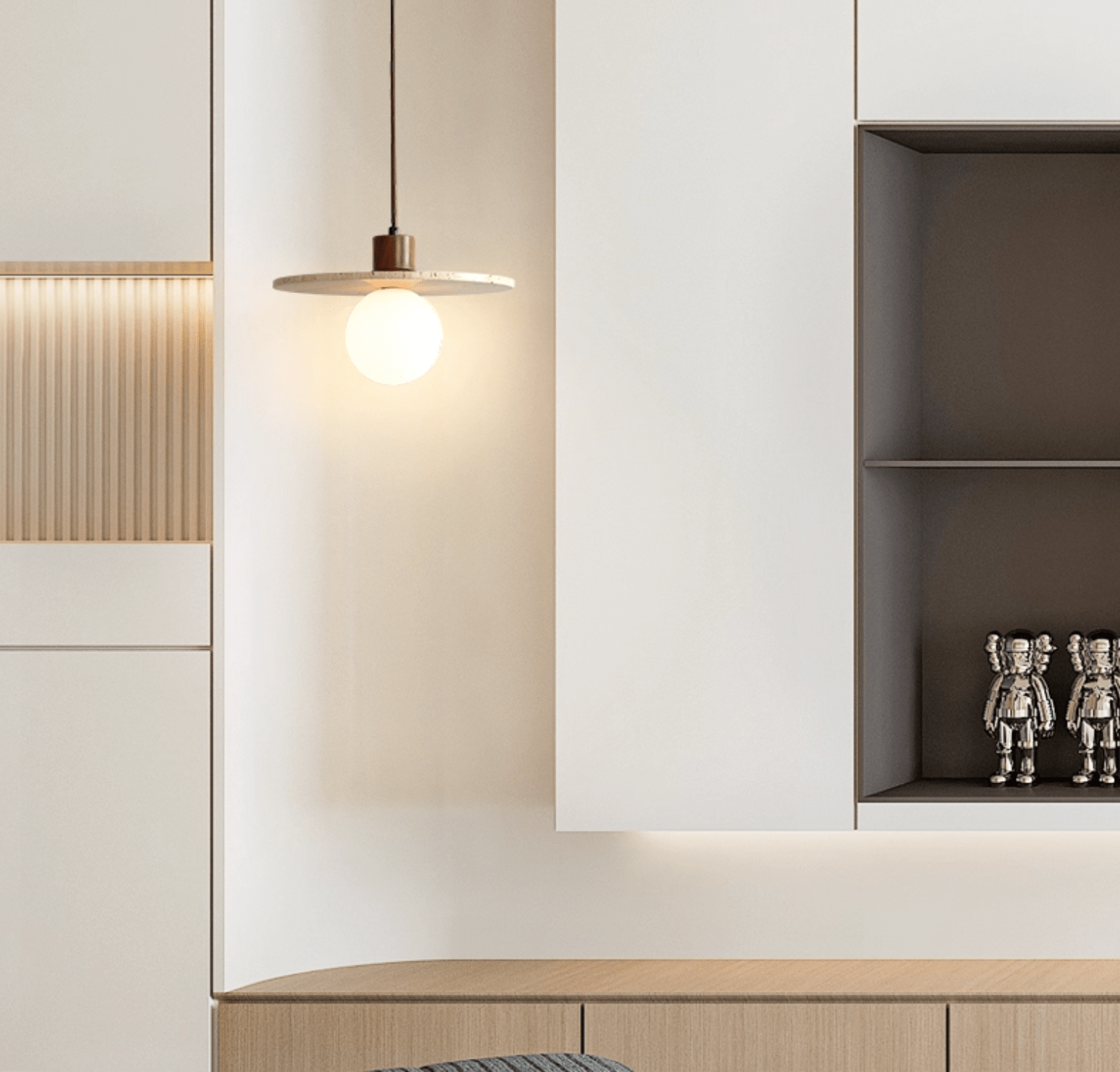 Travertine Disk Globe Pendant Light-Neutral Decor