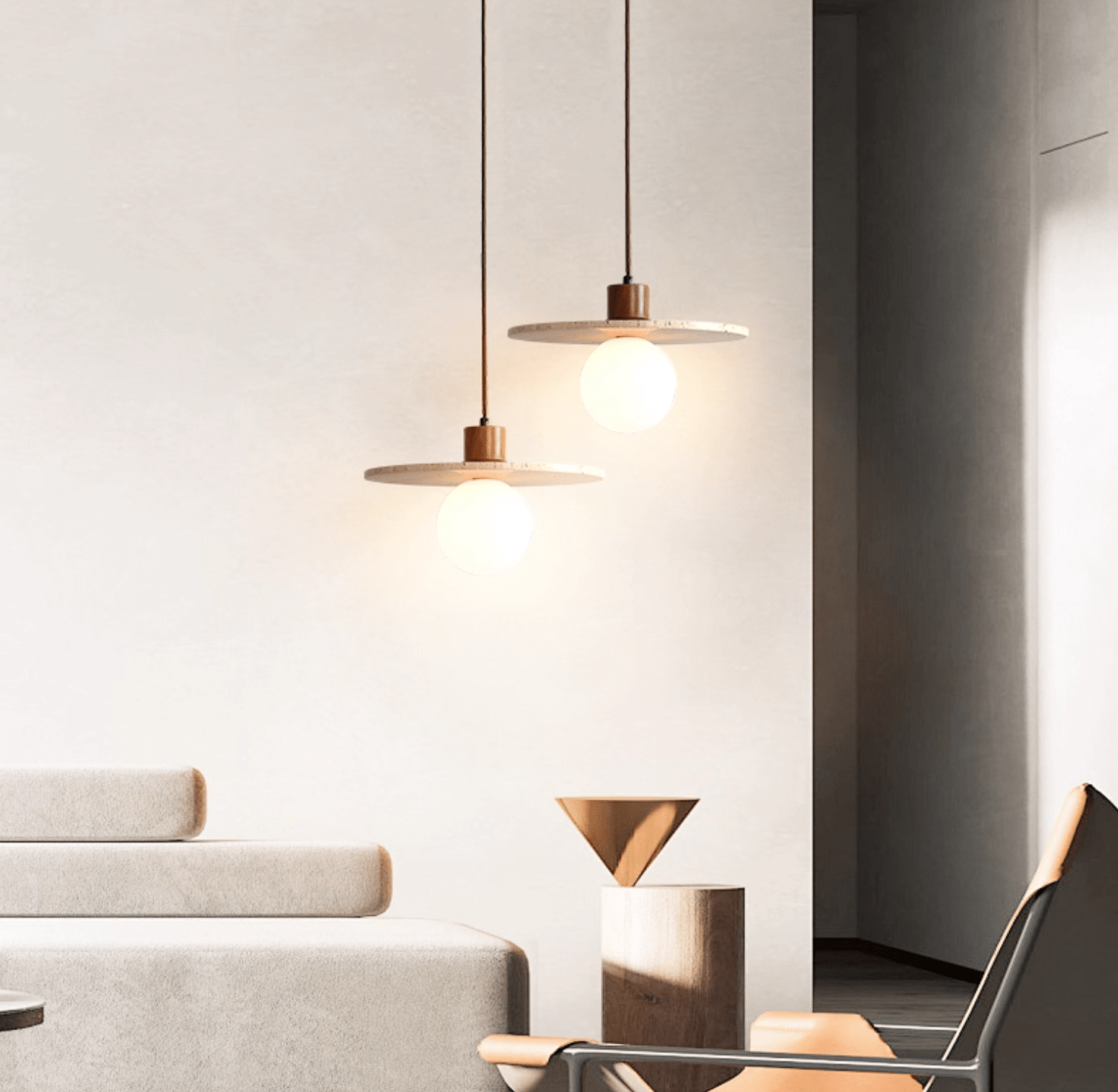 Travertine Disk Globe Pendant Light-Neutral Decor